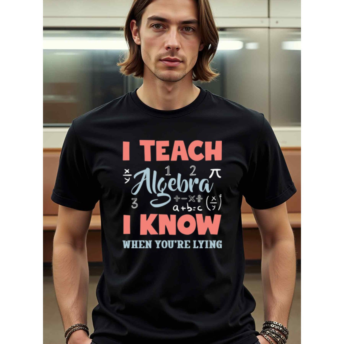 natee local warehouse clearance Algebra Teacher Humor: I Know When You're Lying, 100% Cotton Fabric,Crew Neck,Regular Fit,Weekend Casual Wear,180gsm Family Friends Christian festival Thanksgiving Day, 男t
