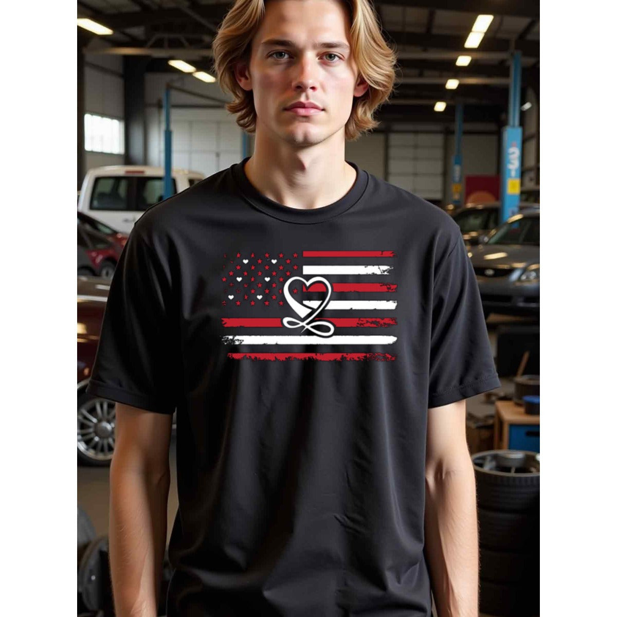 natee local warehouse clearance American Flag Heartbeat T-shirt - Show Your Love for America, 100% Cotton Fabric,Crew Neck,Regular Fit,Weekend Casual Wear,180gsm Family Friends Christian festival Thanksgiving Day, 男t