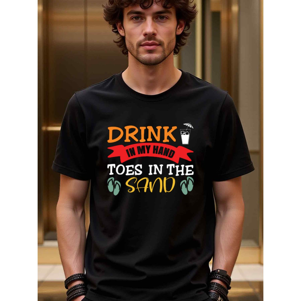 natee local warehouse clearance Relaxing Summer Vibes: Drink in Hand, Toes in Sand T-shirt, 100% Cotton Fabric,Crew Neck,Short Sleeve,Regular Fit,All-season casual wear for man and teens-perfect for running, hiking, the beach, and parties Christian festiv