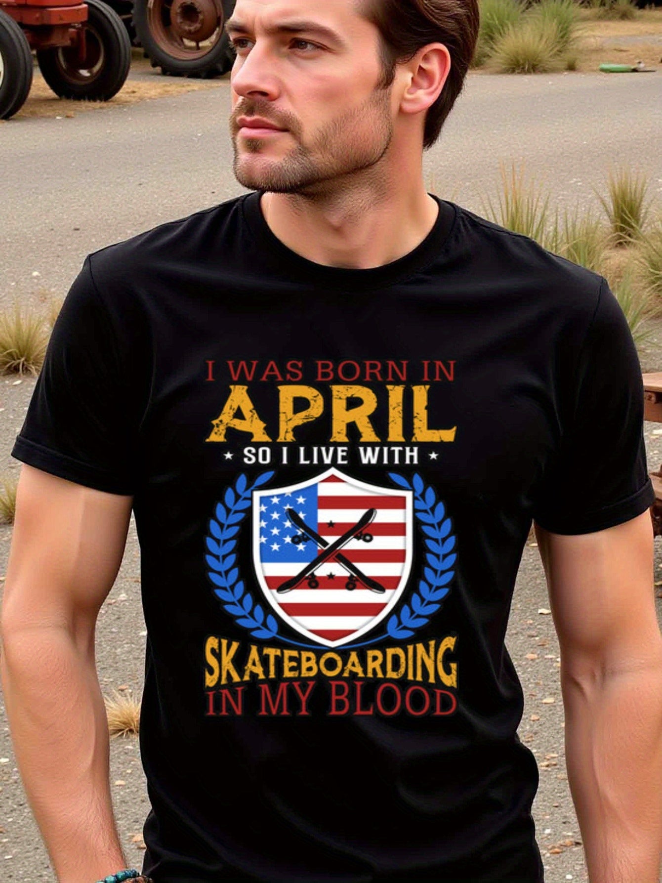 natee local warehouse clearance April Born Skateboarding Enthusiast T-shirt, 男t