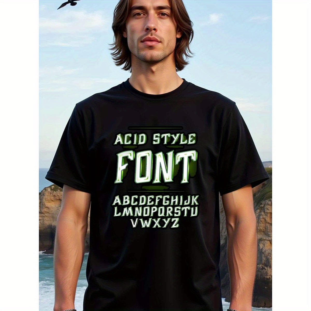 natee local warehouse clearance Acid Style Font T-shirt - Unique Lettering Design, 男t, 男t