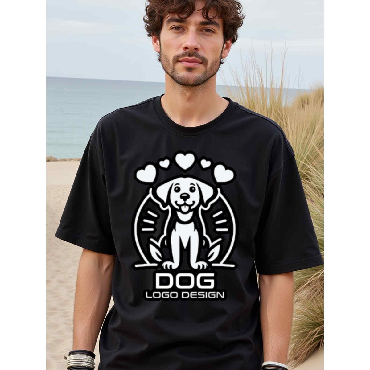 natee local warehouse clearance Adorable Dog with Hearts Logo Design Oversized T-shirt, 100% Cotton Fabric,Crew Neck,Short Sleeve,Regular Fit,All-season casual wear for man and teens-perfect for running, hiking, the beach, and parties Christian festival T