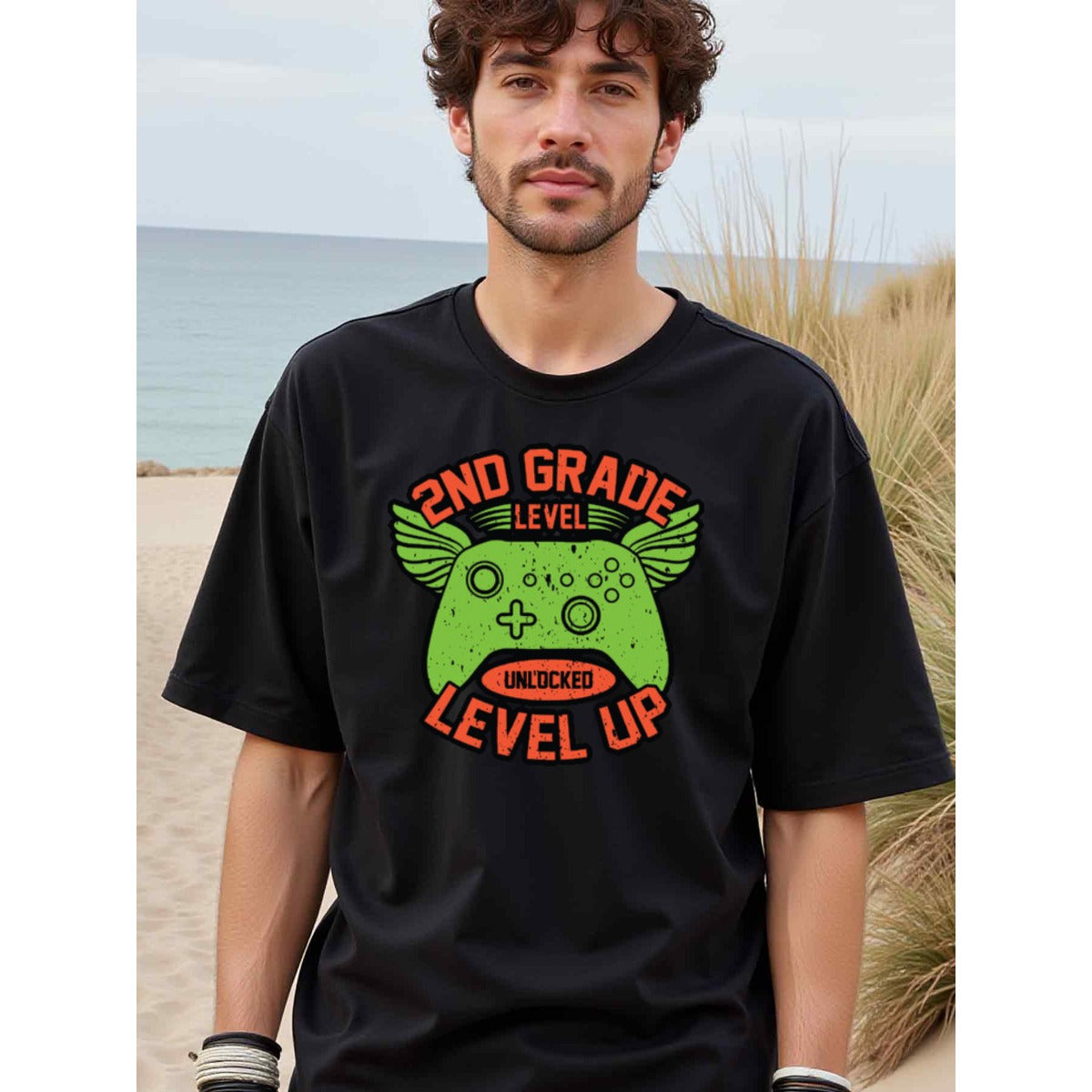 natee local warehouse clearance 2nd Grade Level Up Gamer T-shirt, man's T-Shirt,100% Cotton Fabric,Crew Neck,Short Sleeve,Regular Fit,All-Season Casual Wear,180gsm-Ideal For Summer Holiday Gift, 男t