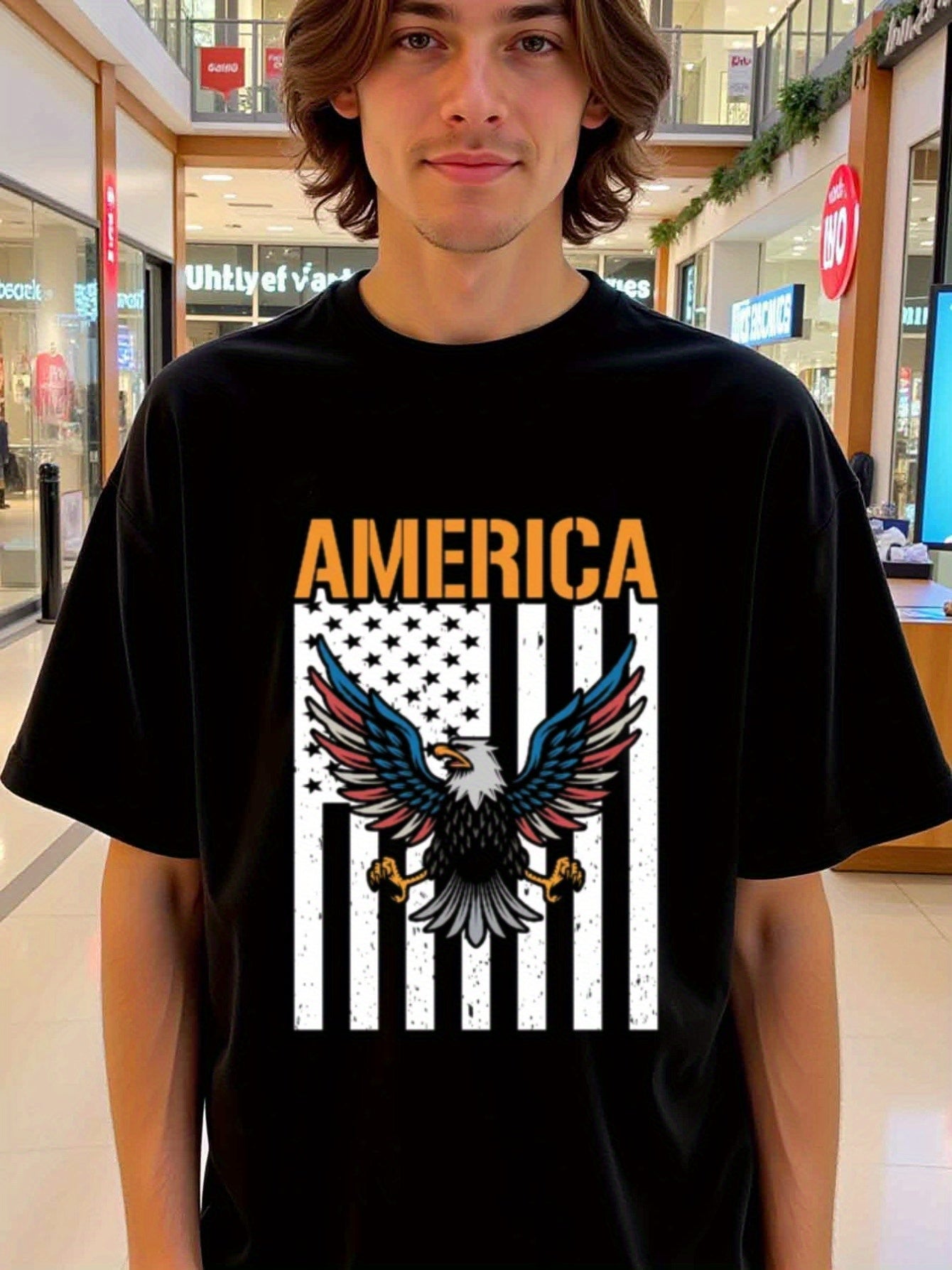 natee local warehouse clearance American Pride Eagle Flag T-shirt, 100% Cotton Fabric,Crew Neck,Regular Fit,Weekend Casual Wear,180gsm Family Friends Christian festival Thanksgiving Day,