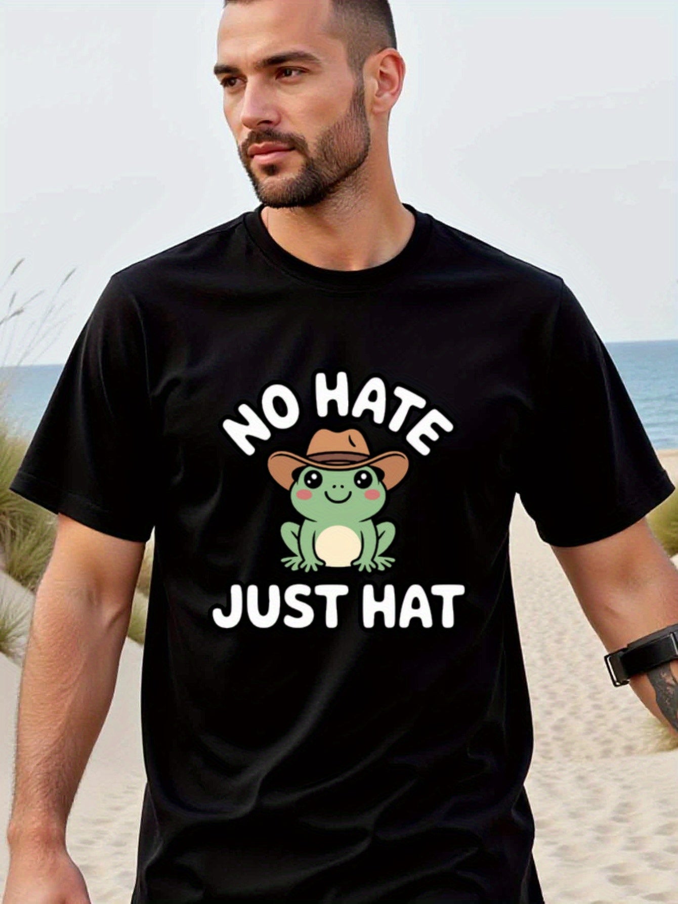 natee local warehouse clearance Adorable Frog Wearing Hat T-shirt: No Hate, Just Hat, man's T-Shirt,100% Cotton Fabric,Crew Neck,Short Sleeve,Regular Fit,All-Season Casual Wear,180gsm-Ideal For Summer Holiday Gift, 男t