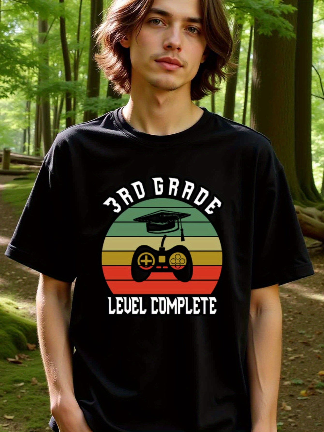 natee local warehouse clearance 3rd Grade Level Complete Graduation Gamer T-shirt, man's T-Shirt,100% Cotton Fabric,Crew Neck,Short Sleeve,Regular Fit,All-Season Casual Wear,180gsm-Ideal for Valentines Christian festival Thanksgiving Day, 男t