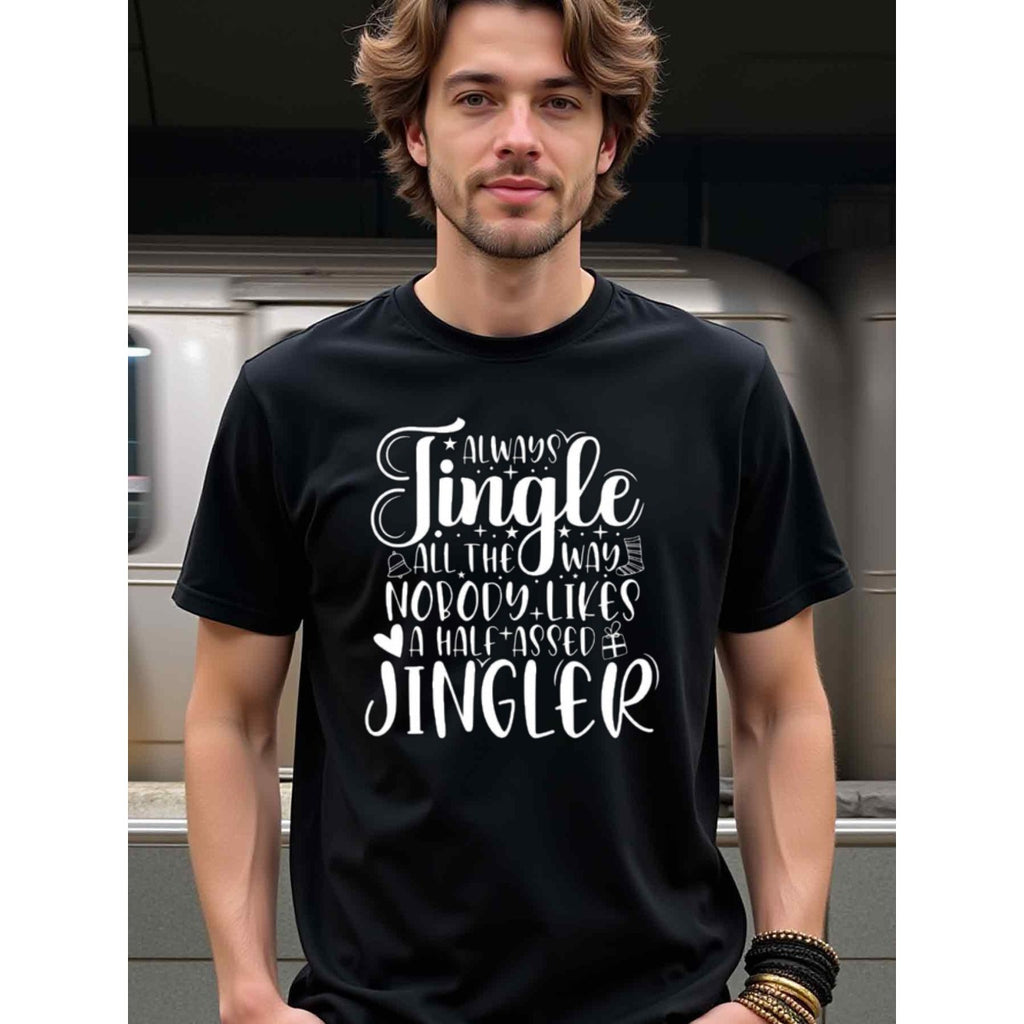 natee local warehouse clearance Always Jingle All the Way - Funny Christmas T-shirt, man's T-Shirt,100% Cotton Fabric,Crew Neck,Short Sleeve,Regular Fit,All-Season Casual Wear,180gsm-Ideal for Valentines Christian festival Thanksgiving Day, 男t