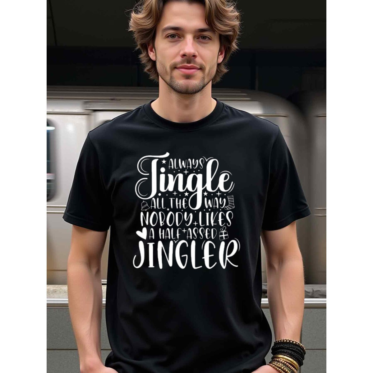 natee local warehouse clearance Always Jingle All the Way - Funny Christmas T-shirt, man's T-Shirt,100% Cotton Fabric,Crew Neck,Short Sleeve,Regular Fit,All-Season Casual Wear,180gsm-Ideal for Valentines Christian festival Thanksgiving Day, 男t