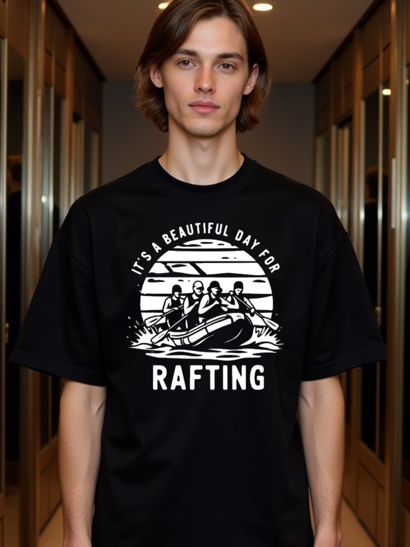 natee local warehouse clearance Adventure Awaits: It's a Beautiful Day for Rafting T-shirt, man's T-Shirt,100% Cotton Fabric,Crew Neck,Short Sleeve,Regular Fit,All-Season Casual Wear,180gsm-Ideal For Summer Holiday Gift,