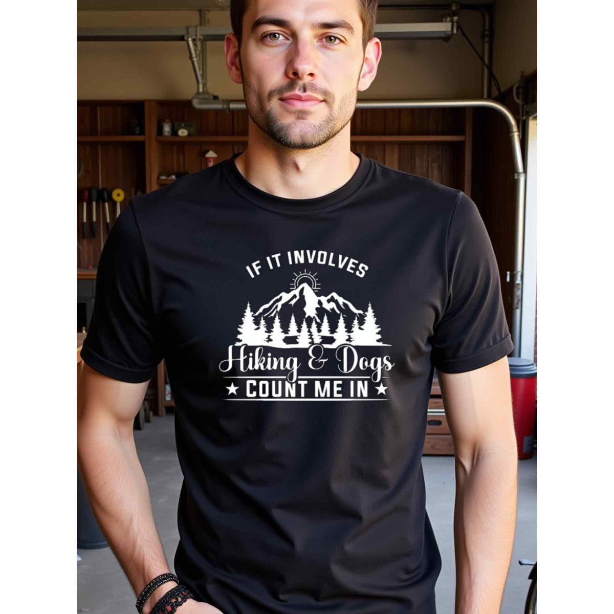 natee local warehouse clearance Adventure Awaits: Hiking & Dogs Enthusiast T-shirt, 男t