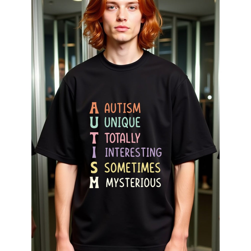 natee local warehouse clearance Autism Awareness: Unique, Totally Interesting, Sometimes Mysterious T-shirt, man's T-Shirt,100% Cotton Fabric,Crew Neck,Short Sleeve,Regular Fit,All-Season Casual Wear,180gsm-Ideal for All Saints' Day Thanksgiving Day,