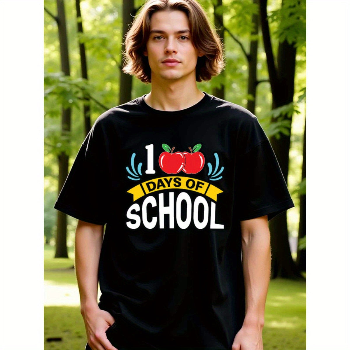 natee local warehouse clearance 100 Days of School Teacher Appreciation T-shirt, 100% Cotton Fabric,Crew Neck,Regular Fit,Weekend Casual Wear,180gsm Family Friends Christian festival Thanksgiving Day, 男t
