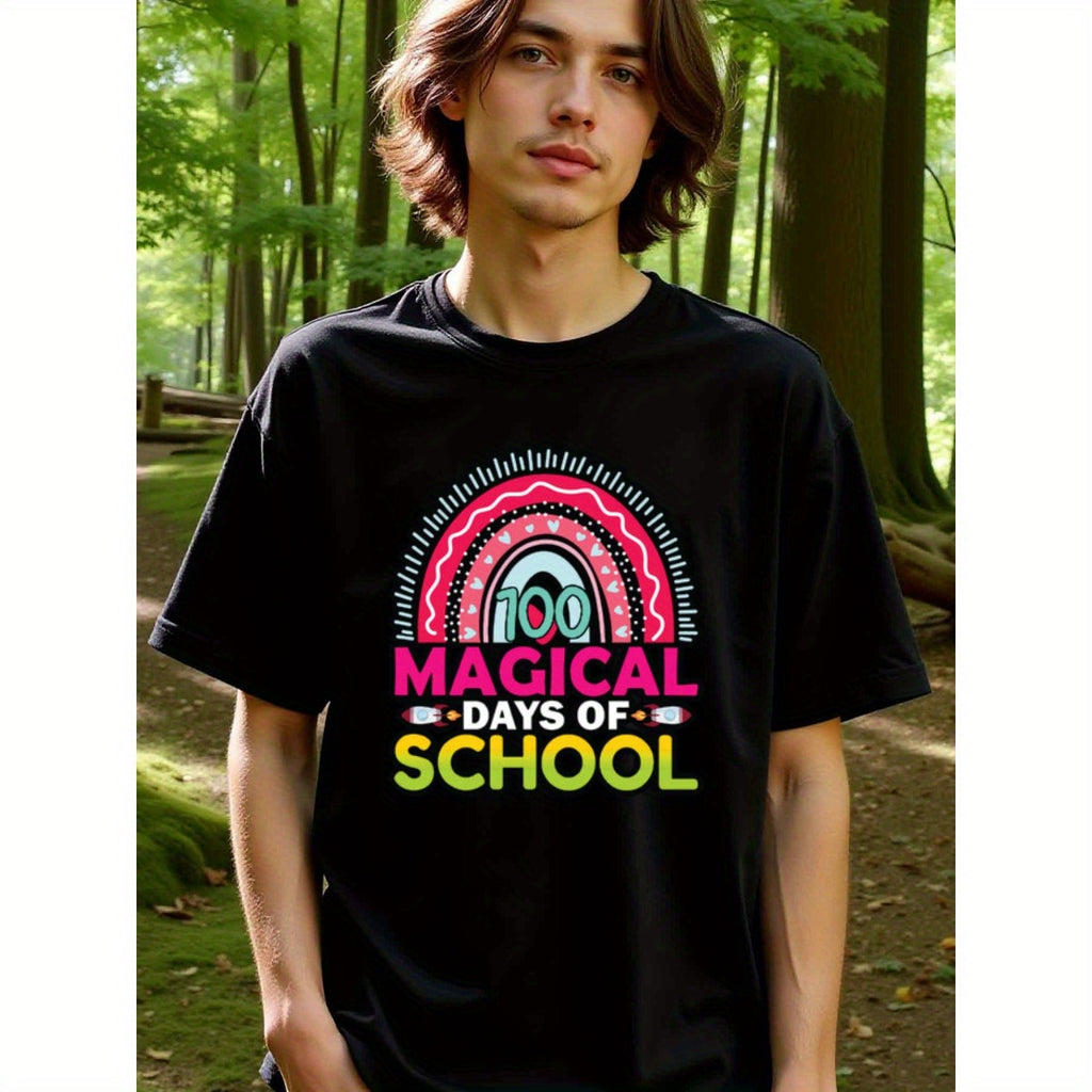 natee local warehouse clearance 100 Magical Days of School Rainbow T-shirt, 男t, 男t