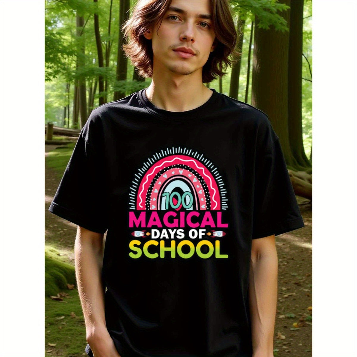 natee local warehouse clearance 100 Magical Days of School Rainbow T-shirt, 男t, 男t