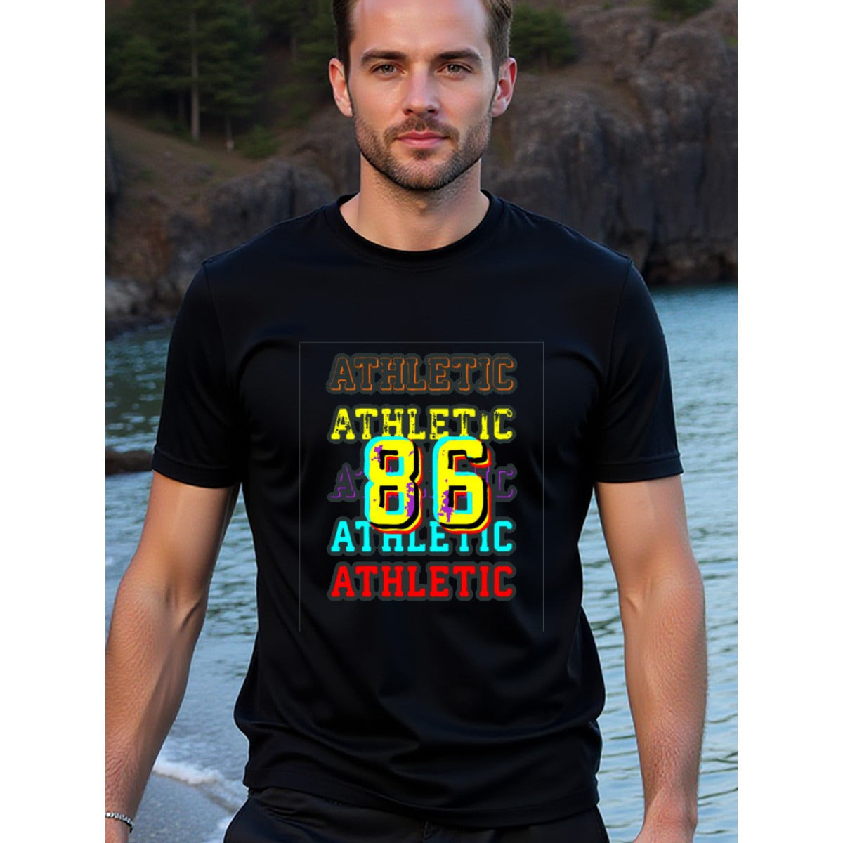 natee local warehouse clearance Athletic 86 - Bold and Vibrant Graphic Tee, man's T-Shirt,100% Cotton Fabric,Crew Neck,Short Sleeve,Regular Fit,All-Season Casual Wear,180gsm-Ideal for Valentines Christian festival Thanksgiving Day, 男t