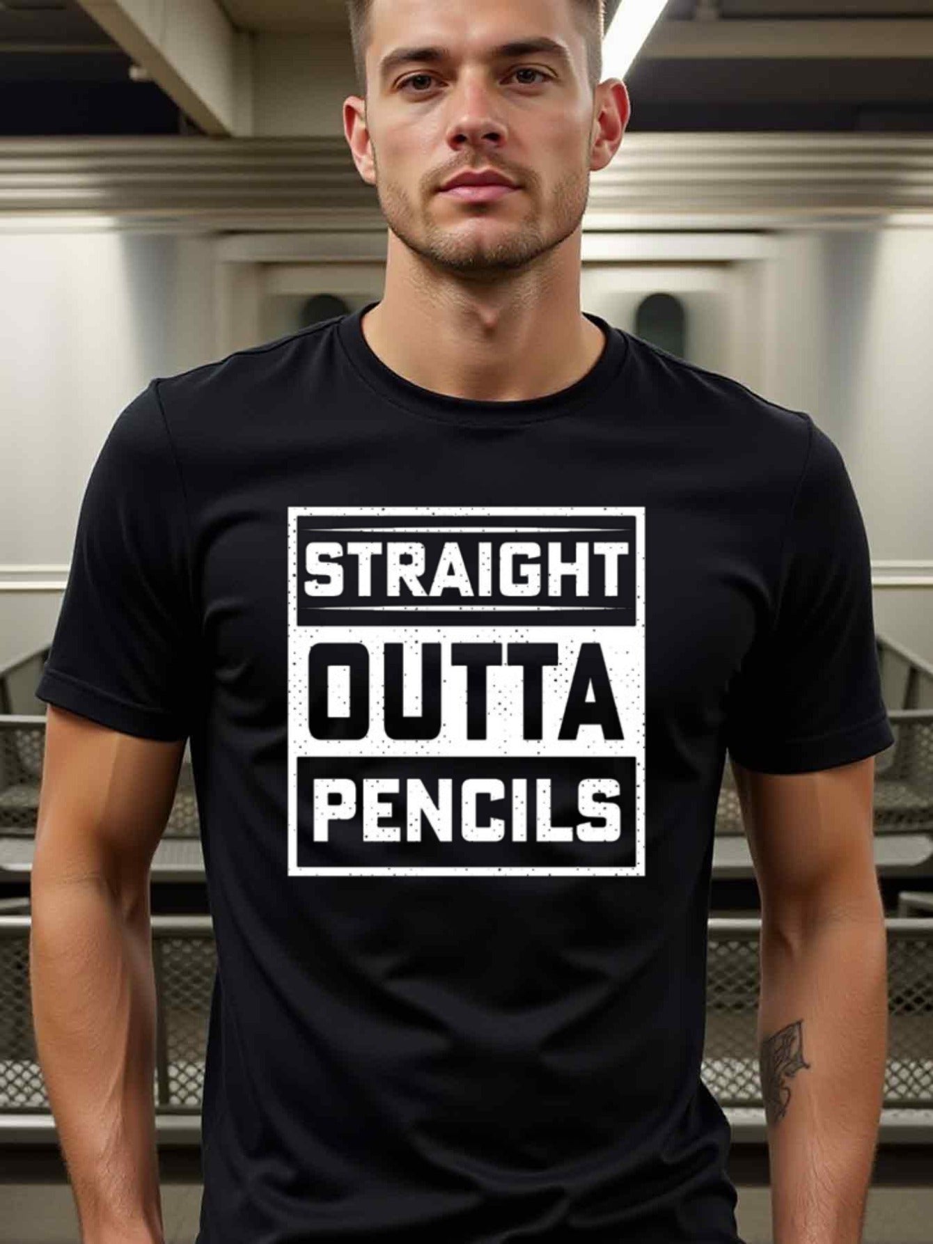 natee local warehouse clearance Back-to-school Humor: Straight Outta Pencils T-shirt, man's T-Shirt,100% Cotton Fabric,Crew Neck,Short Sleeve,Regular Fit,All-Season Casual Wear,180gsm-Ideal for Valentines Christian festival Thanksgiving Day, 男t
