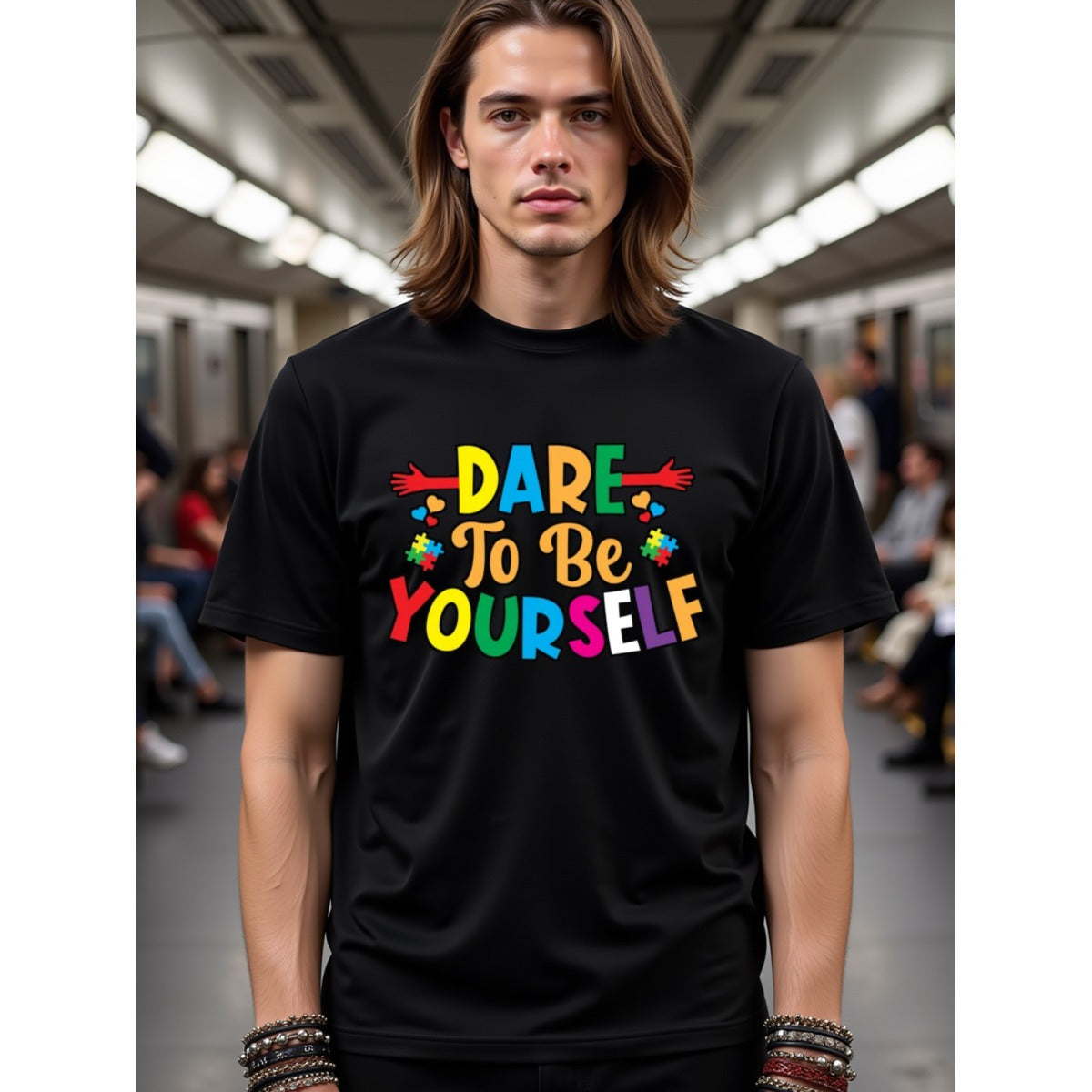 natee local warehouse clearance Autism Awareness: Dare to Be Yourself T-shirt, 100% Cotton Fabric,Crew Neck,Short Sleeve,Regular Fit,All-season casual wear for man and teens-perfect for running, hiking, the beach, and parties Christian festival Thanksgivi