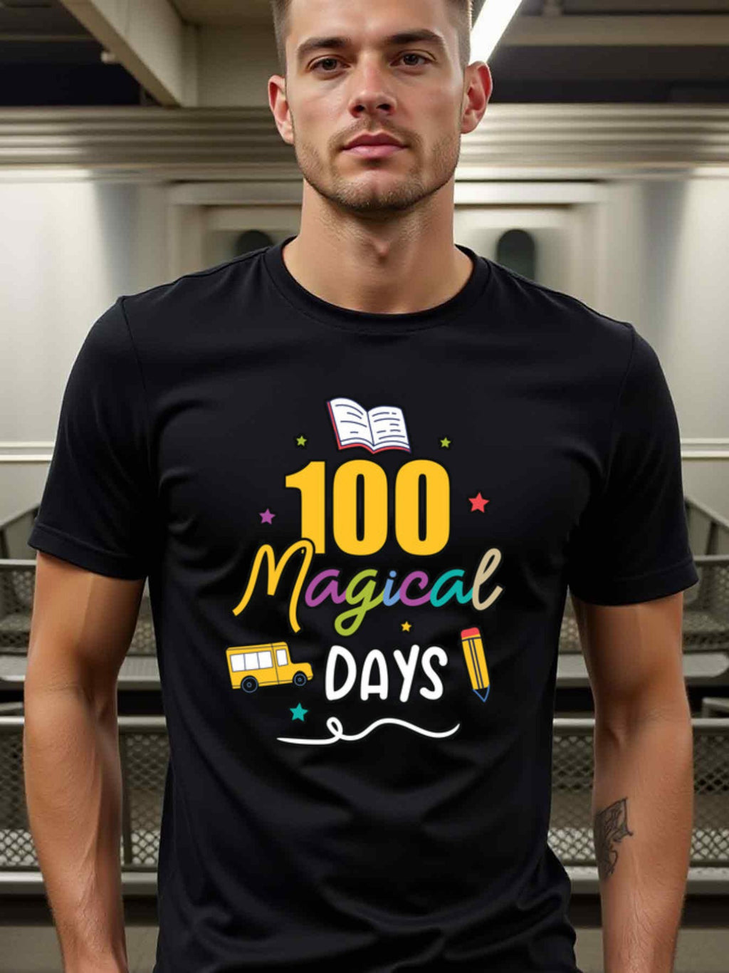 natee local warehouse clearance 100 Magical Days: Celebrate School Milestone with Style!, 100% Cotton Fabric,Crew Neck,Regular Fit,Weekend Casual Wear,180gsm Family Friends Christian festival Thanksgiving Day, 男t