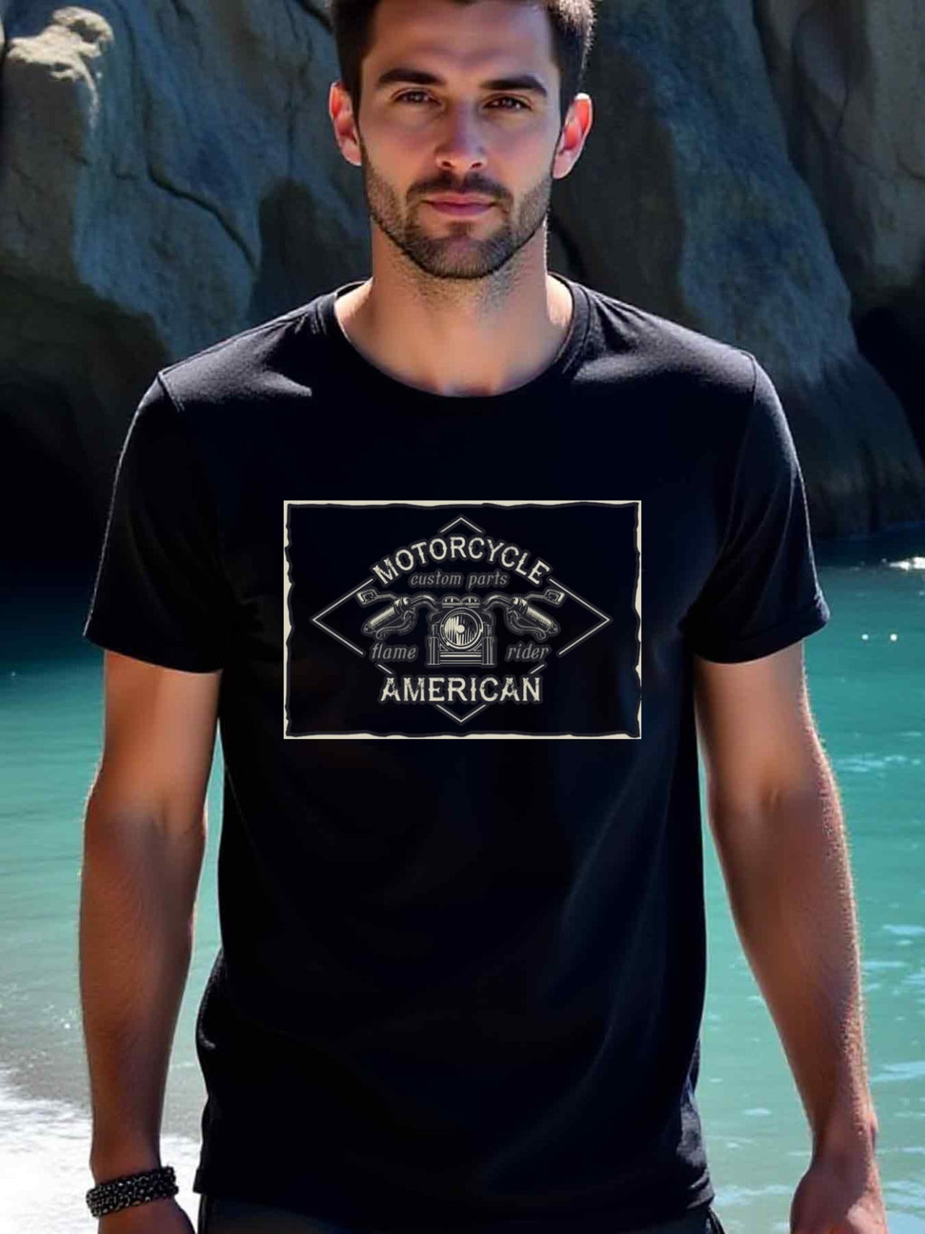 natee local warehouse clearance American Motorcycle Rider Custom Parts T-shirt, man's T-Shirt,100% Cotton Fabric,Crew Neck,Short Sleeve,Regular Fit,All-Season Casual Wear,180gsm-Ideal For Summer Holiday Gift, 男t