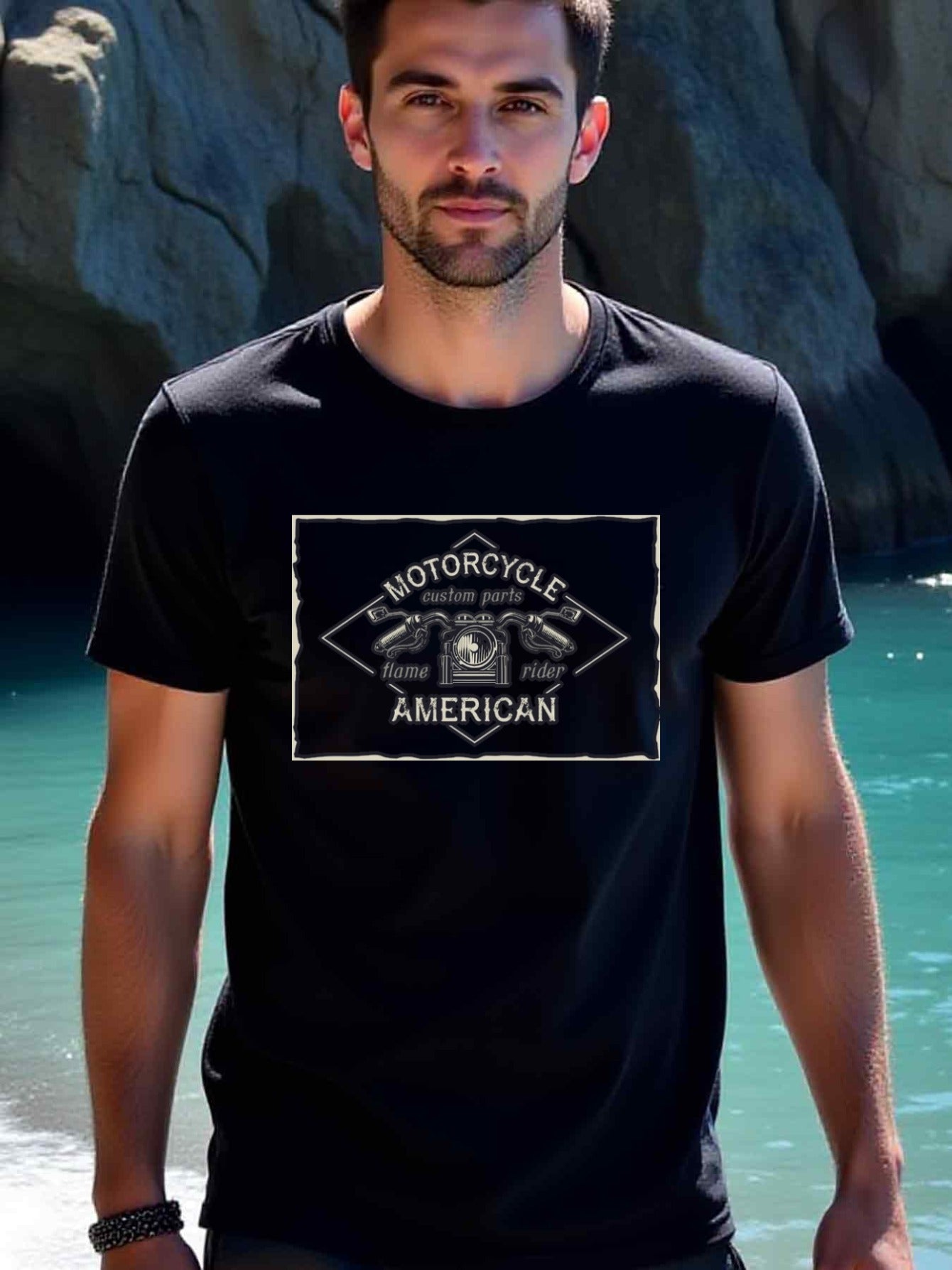 natee local warehouse clearance American Motorcycle Rider Custom Parts T-shirt, man's T-Shirt,100% Cotton Fabric,Crew Neck,Short Sleeve,Regular Fit,All-Season Casual Wear,180gsm-Ideal For Summer Holiday Gift, 男t