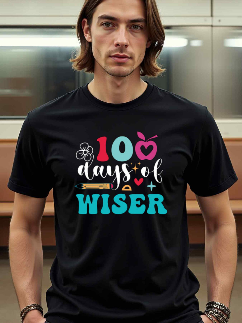natee local warehouse clearance 100 Days of Wiser: Celebrate 100th Day of School with Style!, man's T-Shirt,100% Cotton Fabric,Crew Neck,Short Sleeve,Regular Fit,All-Season Casual Wear,180gsm-Ideal for All Saints' Day Thanksgiving Day, 男t