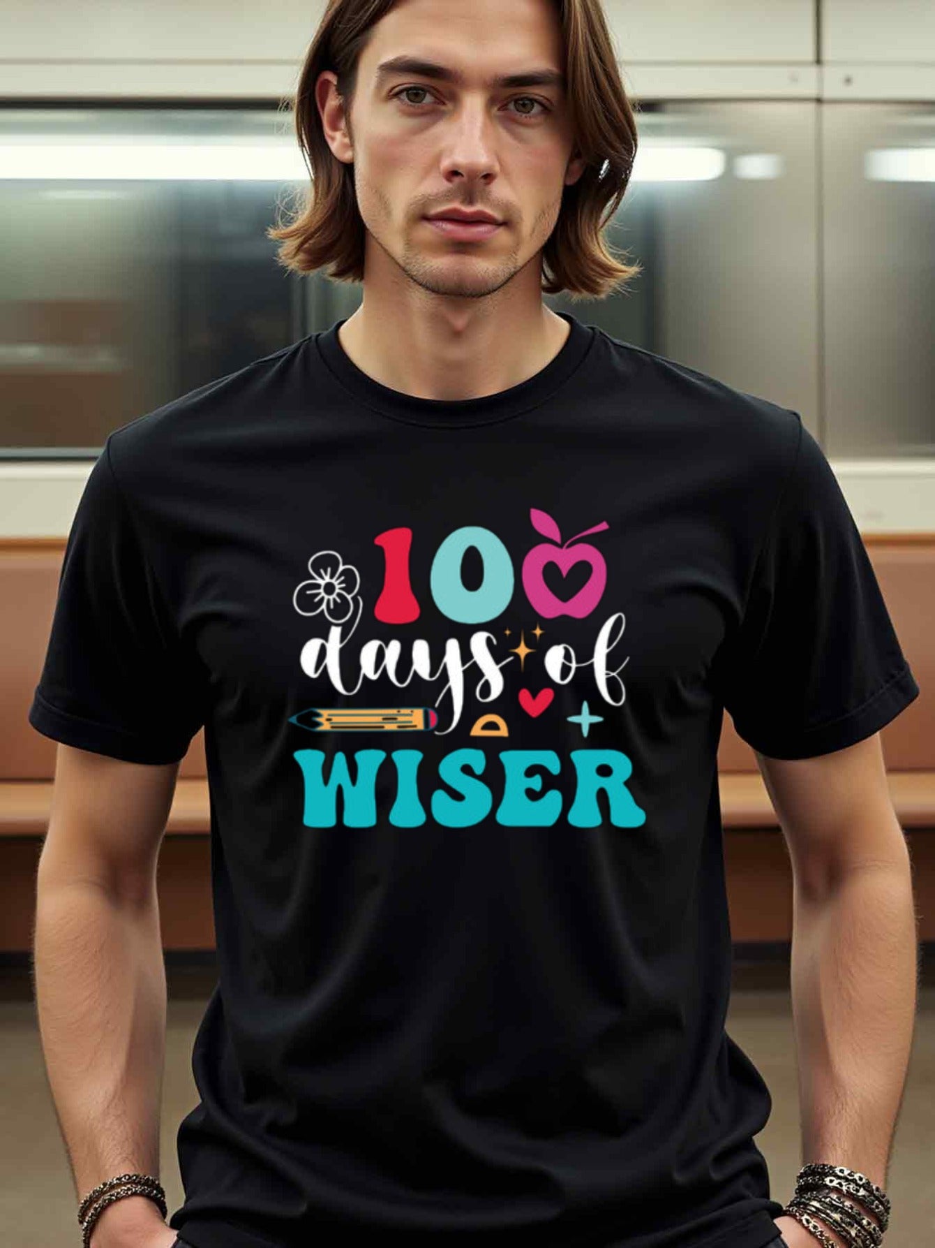 natee local warehouse clearance 100 Days of Wiser: Celebrate 100th Day of School with Style!, man's T-Shirt,100% Cotton Fabric,Crew Neck,Short Sleeve,Regular Fit,All-Season Casual Wear,180gsm-Ideal for All Saints' Day Thanksgiving Day, 男t