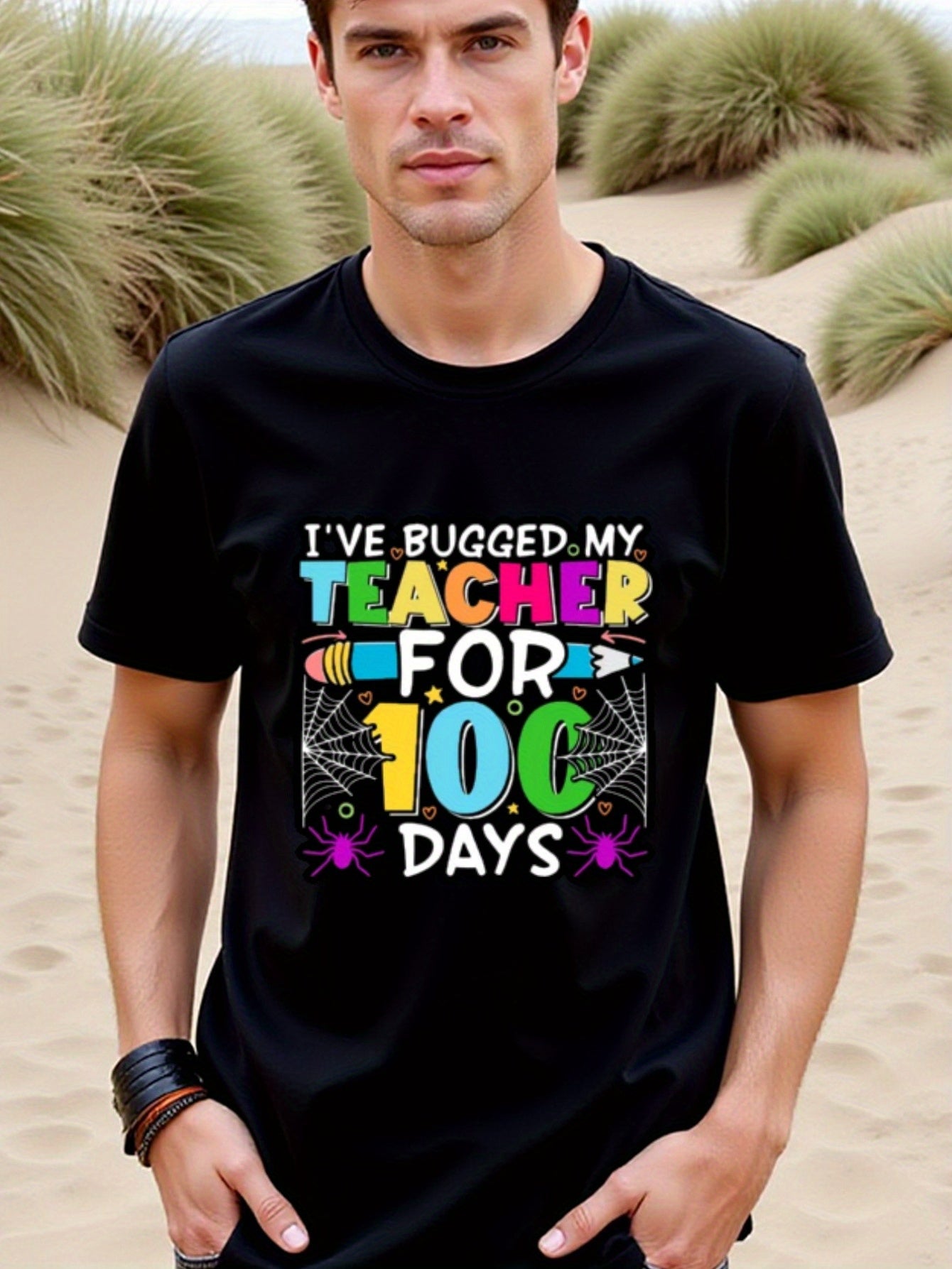 natee local warehouse clearance 100 Days of School Teacher Appreciation T-shirt, 100% Cotton Fabric,Crew Neck,Regular Fit,Weekend Casual Wear,180gsm Family Friends Christian festival Thanksgiving Day, 男t