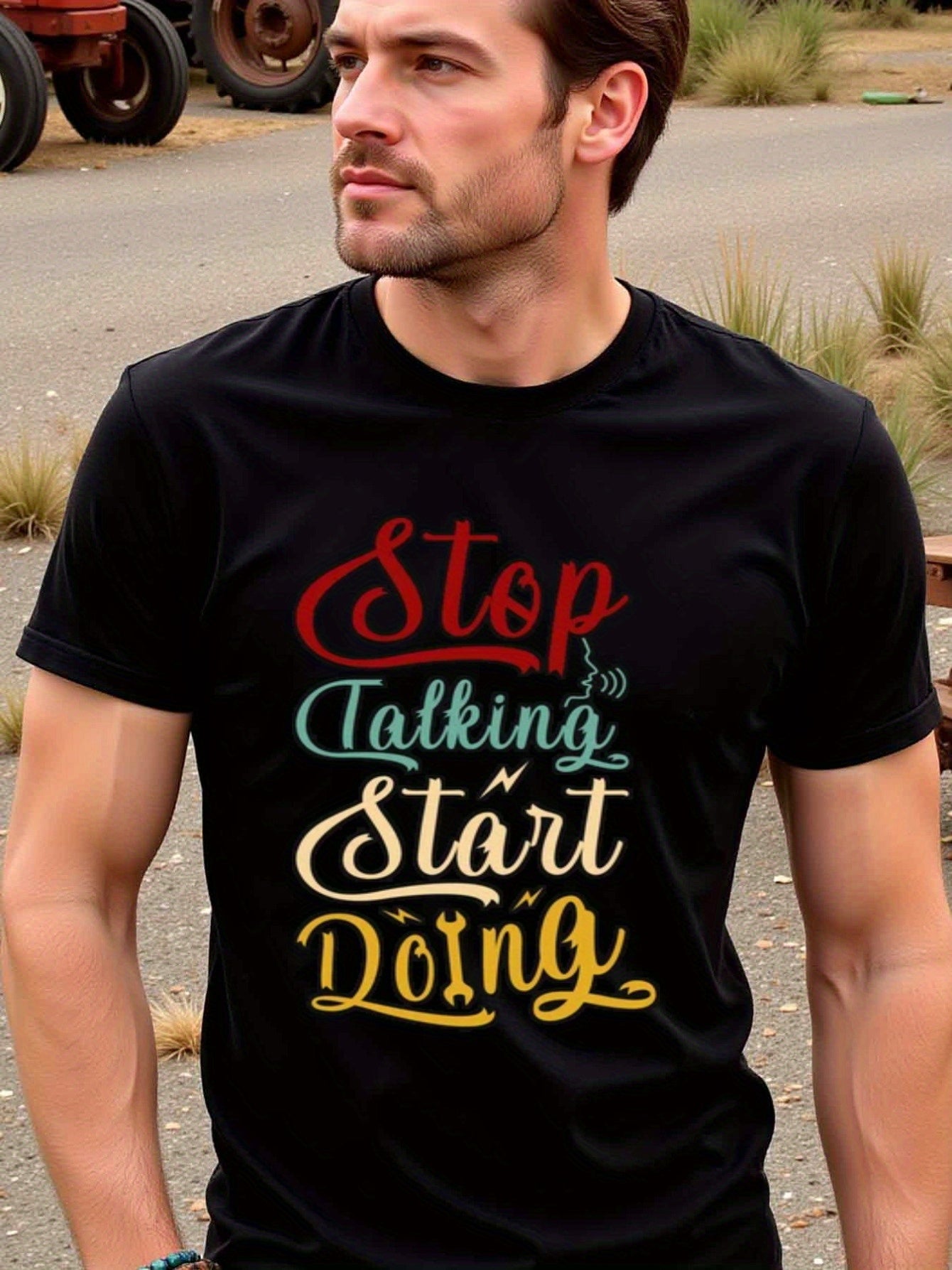 natee local warehouse clearance Action Over Words: Stop Talking, Start Doing T-shirt, man's T-Shirt,100% Cotton Fabric,Crew Neck,Short Sleeve,Regular Fit,All-Season Casual Wear,180gsm-Ideal for Valentines Christian festival Thanksgiving Day, 男t
