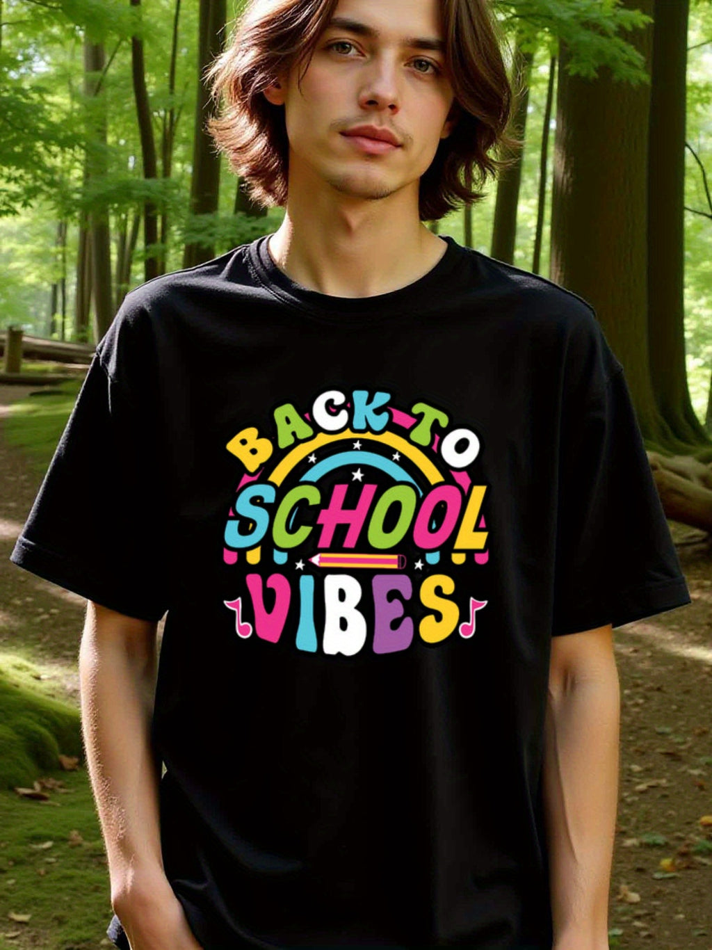 natee local warehouse clearance Back to School Vibes Rainbow Graphic Tee, 100% Cotton Fabric,Crew Neck,Short Sleeve,Regular Fit,All-season casual wear for man and teens-perfect for running, hiking, the beach, and parties Christian festival Thanksgiving Da