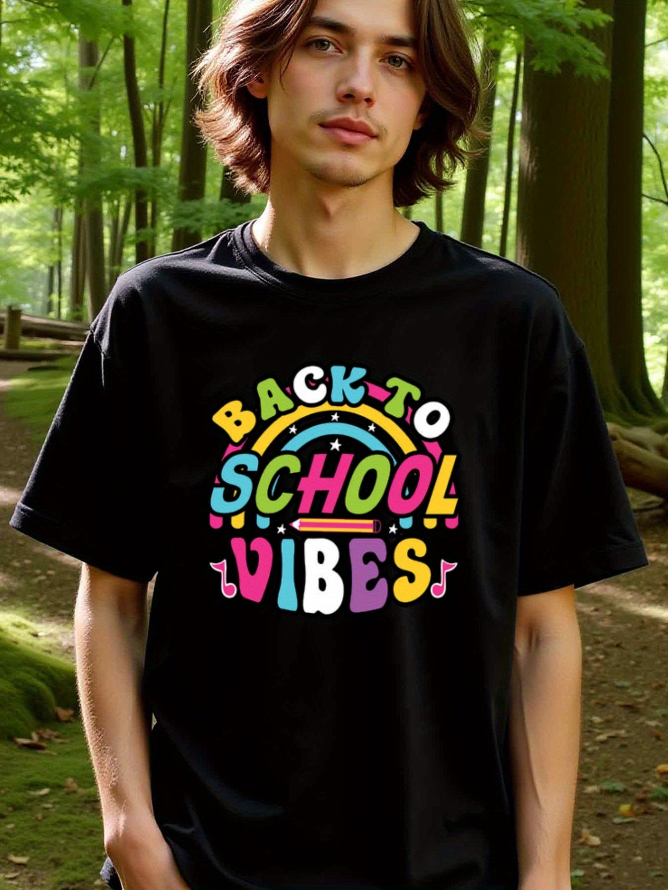 natee local warehouse clearance Back to School Vibes Rainbow Graphic Tee, 100% Cotton Fabric,Crew Neck,Short Sleeve,Regular Fit,All-season casual wear for man and teens-perfect for running, hiking, the beach, and parties Christian festival Thanksgiving Da