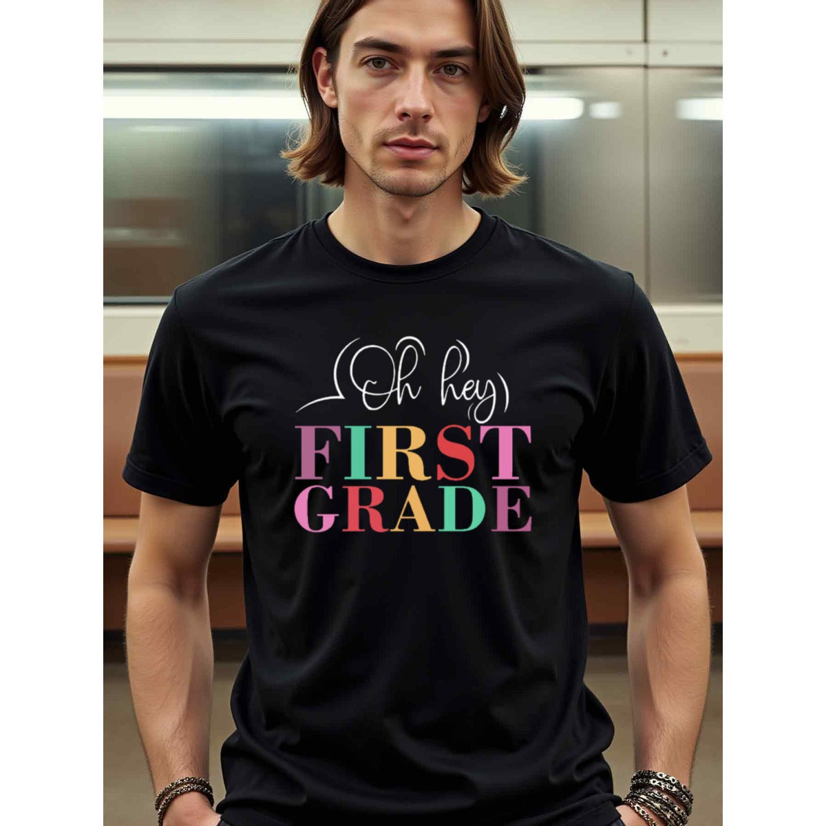 natee local warehouse clearance Back-to-school Oh Hey First Grade T-shirt, 100% Cotton Fabric,Crew Neck,Short Sleeve,Regular Fit,All-season casual wear for man and teens-perfect for running, hiking, the beach, and parties Christian festival Thanksgiving D