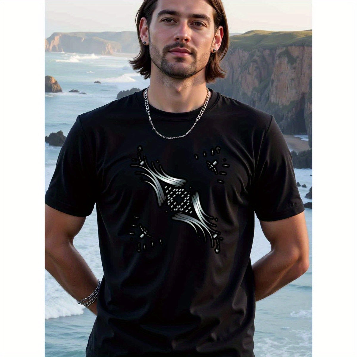 natee local warehouse clearance Abstract Black Graphic Tee: Modern Art Design for Men, 男t