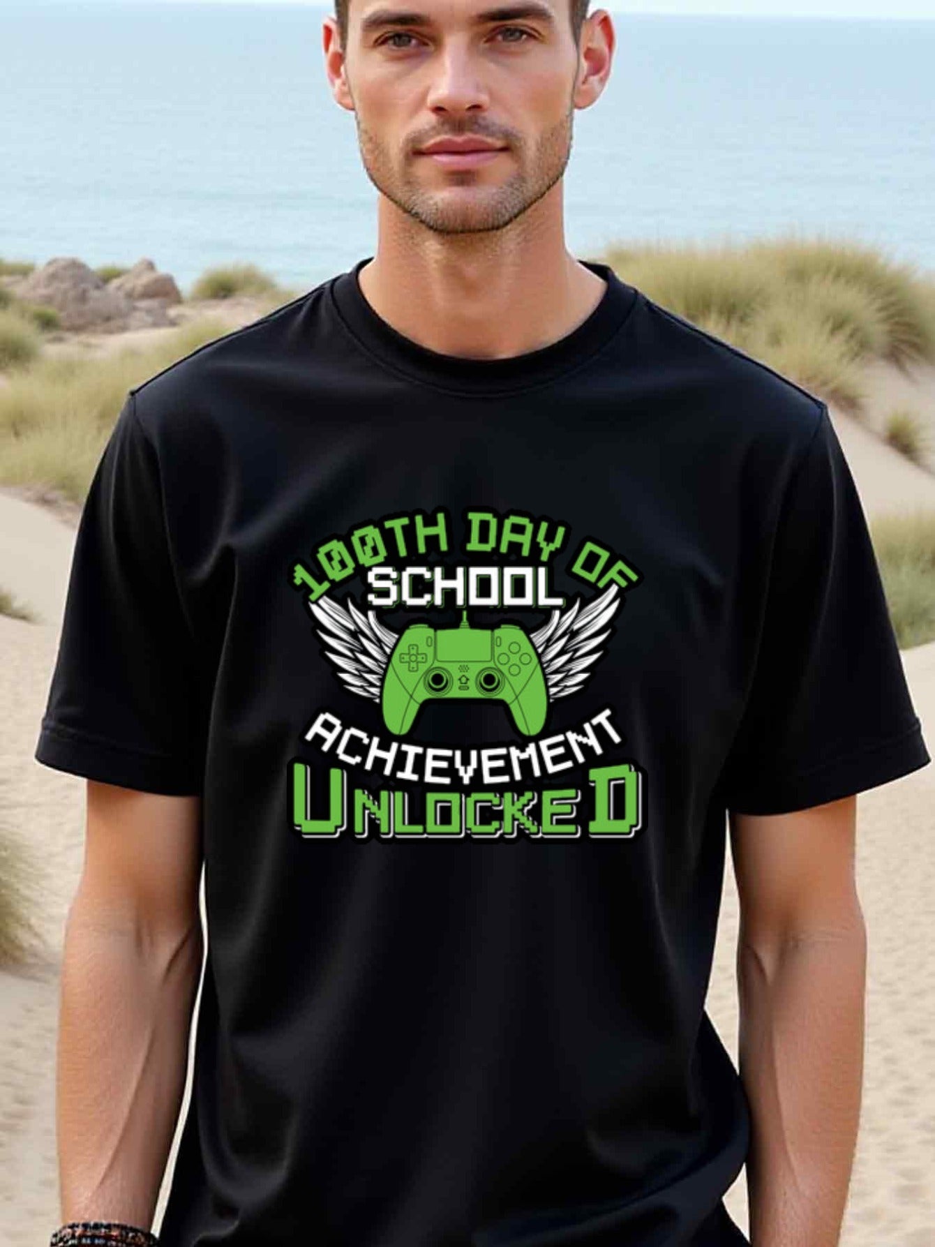 natee local warehouse clearance 100th Day of School: Achievement Unlocked Gamer T-shirt, 男t