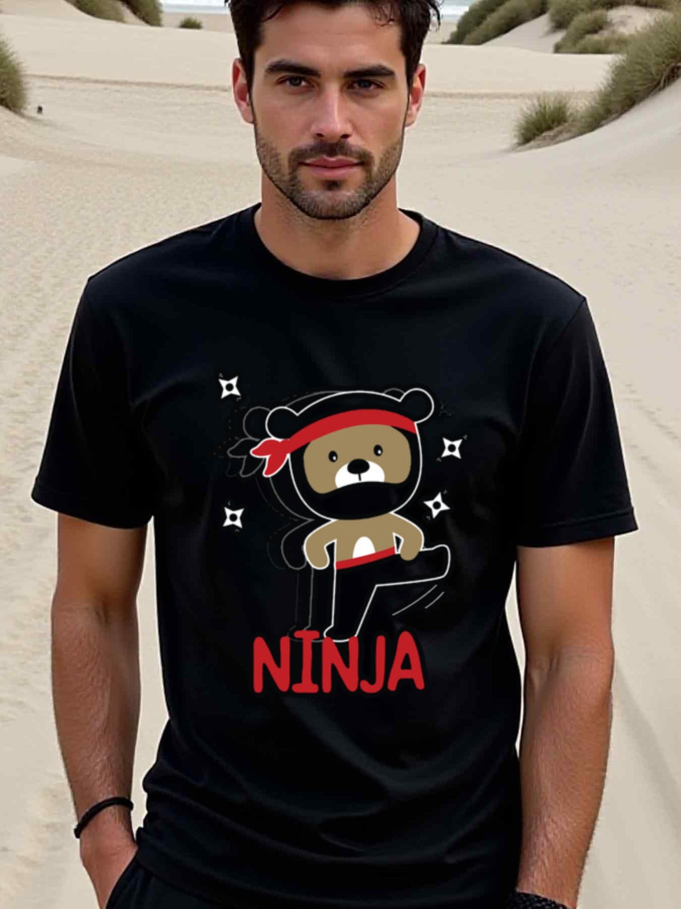 natee local warehouse clearance Adorable Ninja Teddy Bear Graphic Tee, 100% Cotton Fabric,Crew Neck,Short Sleeve,Regular Fit,All-season casual wear for man and teens-perfect for running, hiking, the beach, and parties Christian festival Thanksgiving Day,