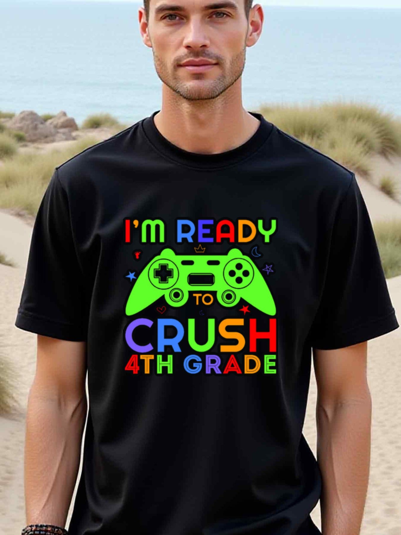 natee local warehouse clearance Back-to-school Gamer: Crush 4th Grade T-shirt, man's T-Shirt,100% Cotton Fabric,Crew Neck,Short Sleeve,Regular Fit,All-Season Casual Wear,180gsm-Ideal for Valentines Christian festival Thanksgiving Day, 男t