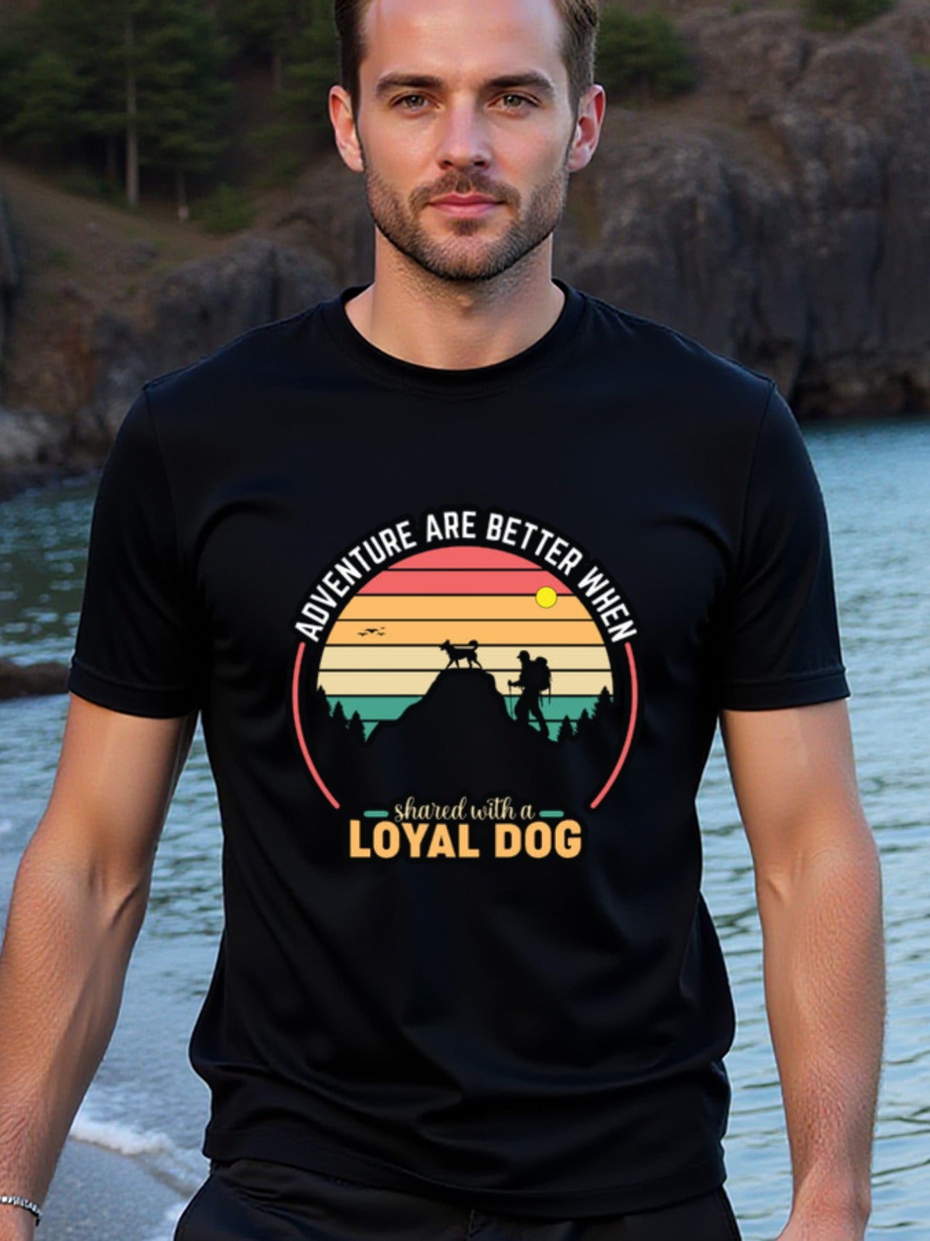 natee local warehouse clearance Adventure Awaits: Loyal Dog T-shirt for Outdoor Enthusiasts, man's T-Shirt,100% Cotton Fabric,Crew Neck,Short Sleeve,Regular Fit,All-Season Casual Wear,180gsm-Ideal for All Saints' Day Thanksgiving Day, 男t