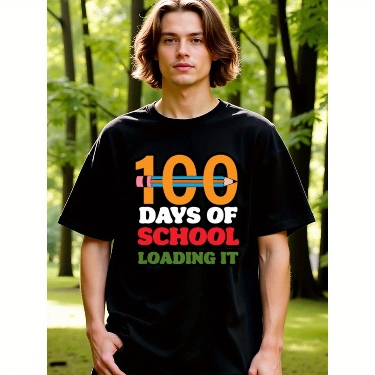 natee local warehouse clearance 100 Days of School: Loading It Funny T-shirt, 100% Cotton Fabric,Crew Neck,Short Sleeve,Regular Fit,All-season casual wear for man and teens-perfect for running, hiking, the beach, and parties Christian festival Thanksgivin