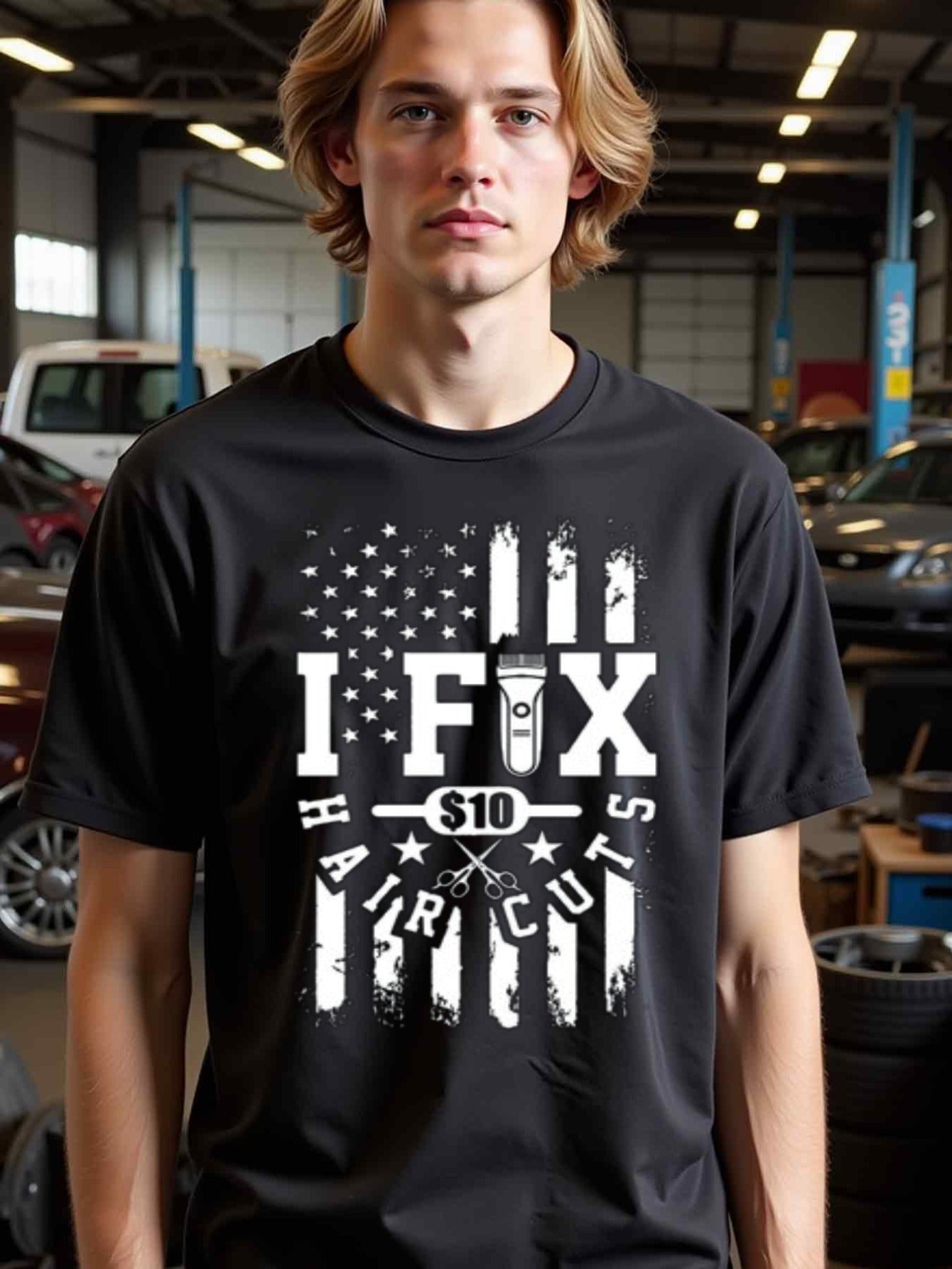 natee local warehouse clearance American Flag I Fix Haircuts Funny T-shirt, 男t