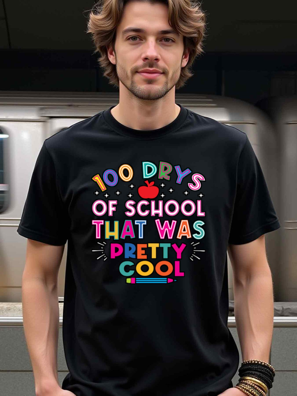 natee local warehouse clearance 100 Days of School: That Was Pretty Cool, man's T-Shirt,100% Cotton Fabric,Crew Neck,Short Sleeve,Regular Fit,All-Season Casual Wear,180gsm-Ideal for Valentines Christian festival Thanksgiving Day, 男t