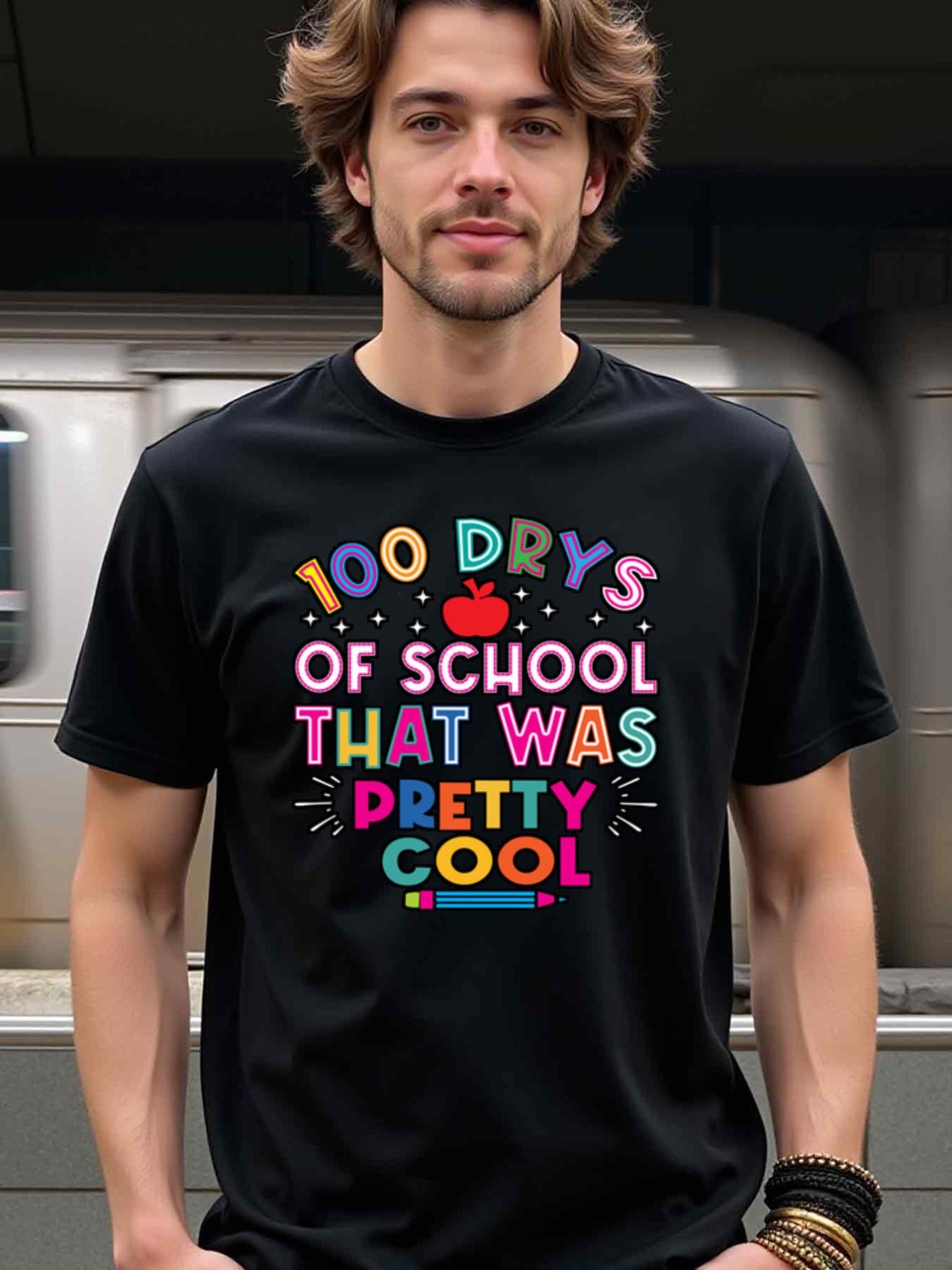 natee local warehouse clearance 100 Days of School: That Was Pretty Cool, man's T-Shirt,100% Cotton Fabric,Crew Neck,Short Sleeve,Regular Fit,All-Season Casual Wear,180gsm-Ideal for Valentines Christian festival Thanksgiving Day, 男t