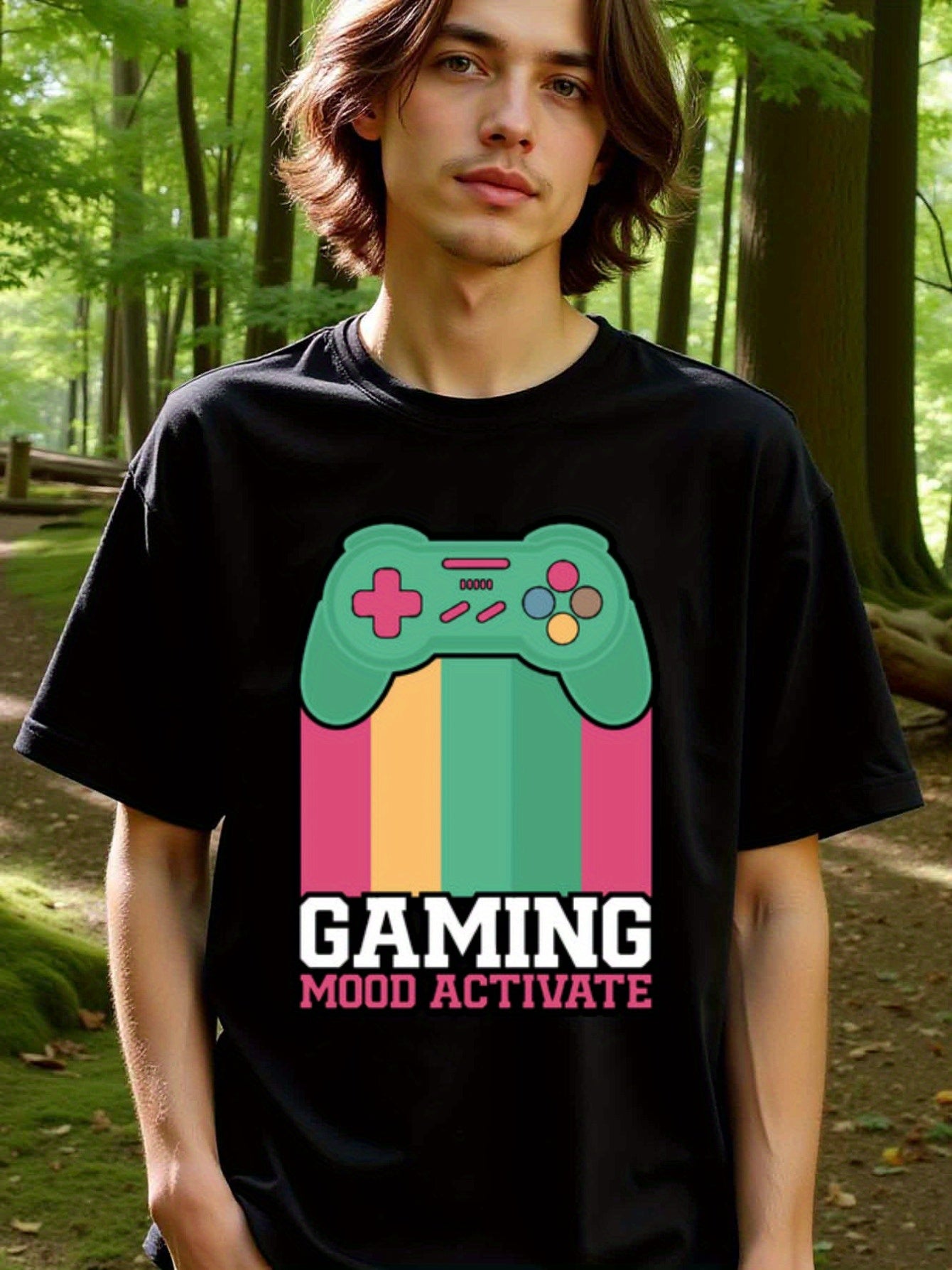 natee local warehouse clearance Activate Your Gaming Mood with Retro Controller T-shirt, man's T-Shirt,100% Cotton Fabric,Crew Neck,Short Sleeve,Regular Fit,All-Season Casual Wear,180gsm-Ideal for Valentines Christian festival Thanksgiving Day, 男t