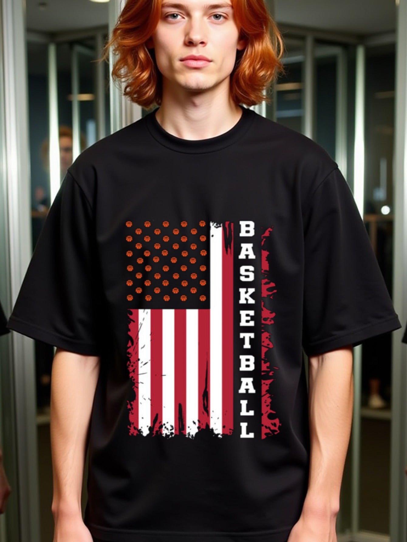 natee local warehouse clearance American Basketball Flag T-shirt - Usa Sports Pride, man's T-Shirt,100% Cotton Fabric,Crew Neck,Short Sleeve,Regular Fit,All-Season Casual Wear,180gsm-Ideal for All Saints' Day Thanksgiving Day,
