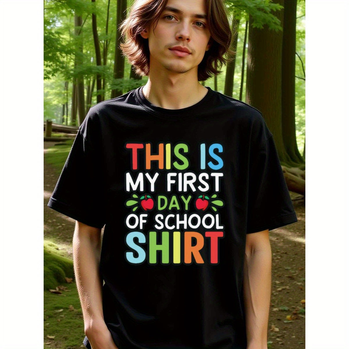 natee local warehouse clearance Back-to-school Pride: This Is My First Day of School Shirt, man's T-Shirt,100% Cotton Fabric,Crew Neck,Short Sleeve,Regular Fit,All-Season Casual Wear,180gsm-Ideal For Summer Holiday Gift, 男t