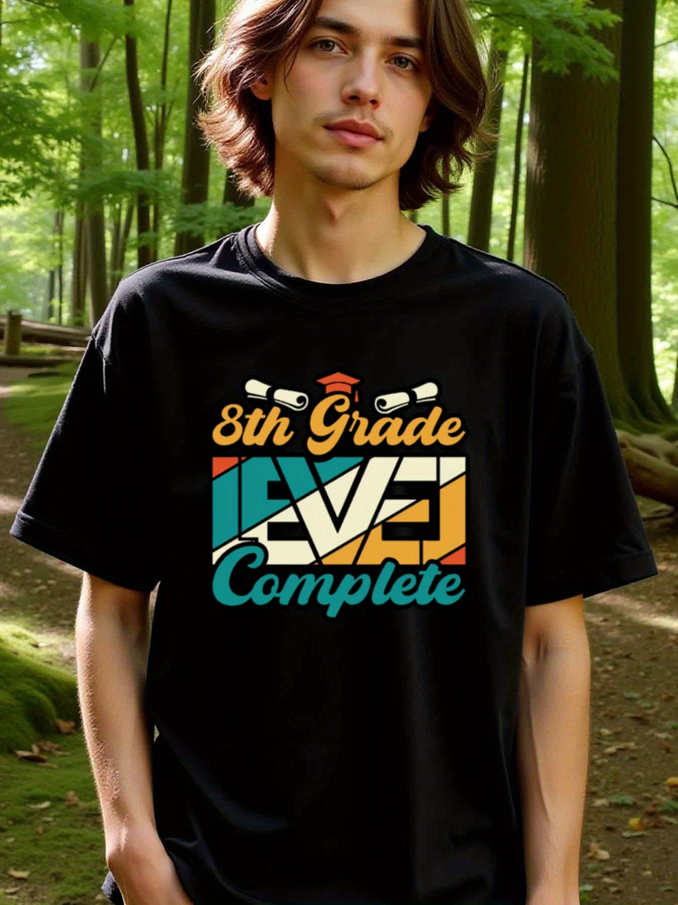 natee local warehouse clearance 8th Grade Level Complete Graduation Celebration T-shirt, 100% Cotton Fabric,Crew Neck,Regular Fit,Weekend Casual Wear,180gsm Family Friends Christian festival Thanksgiving Day, 男t