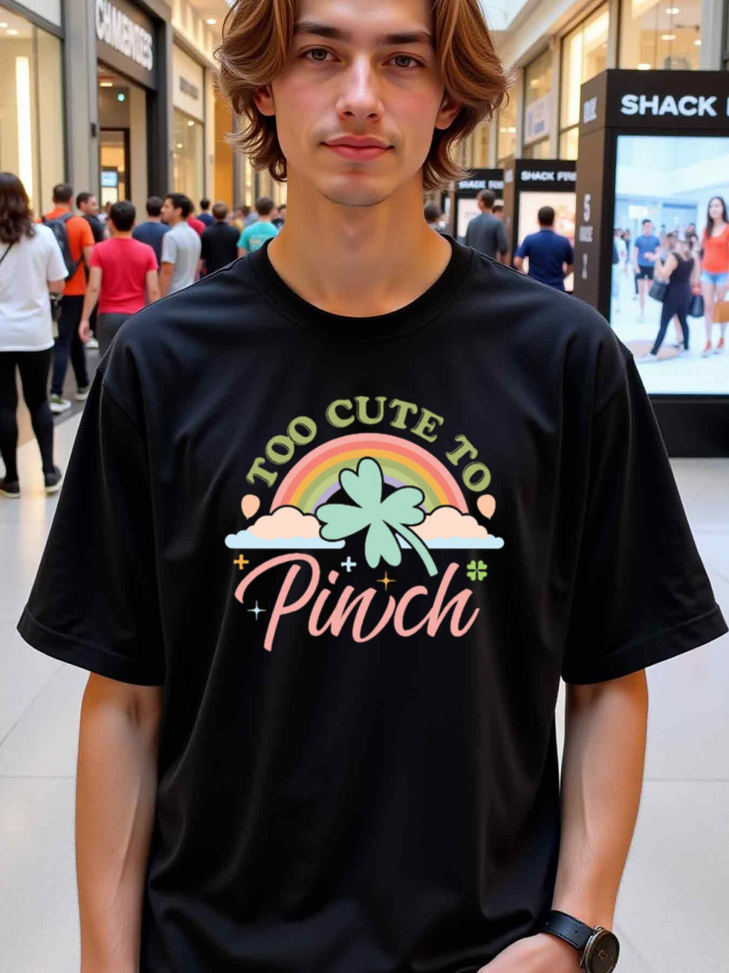natee local warehouse clearance St. Patrick's Day Too Cute to Pinch Rainbow Shamrock T-shirt, man's T-Shirt,100% Cotton Fabric,Crew Neck,Short Sleeve,Regular Fit,All-Season Casual Wear,180gsm-Ideal for Valentines Christian festival Thanksgiving Day,