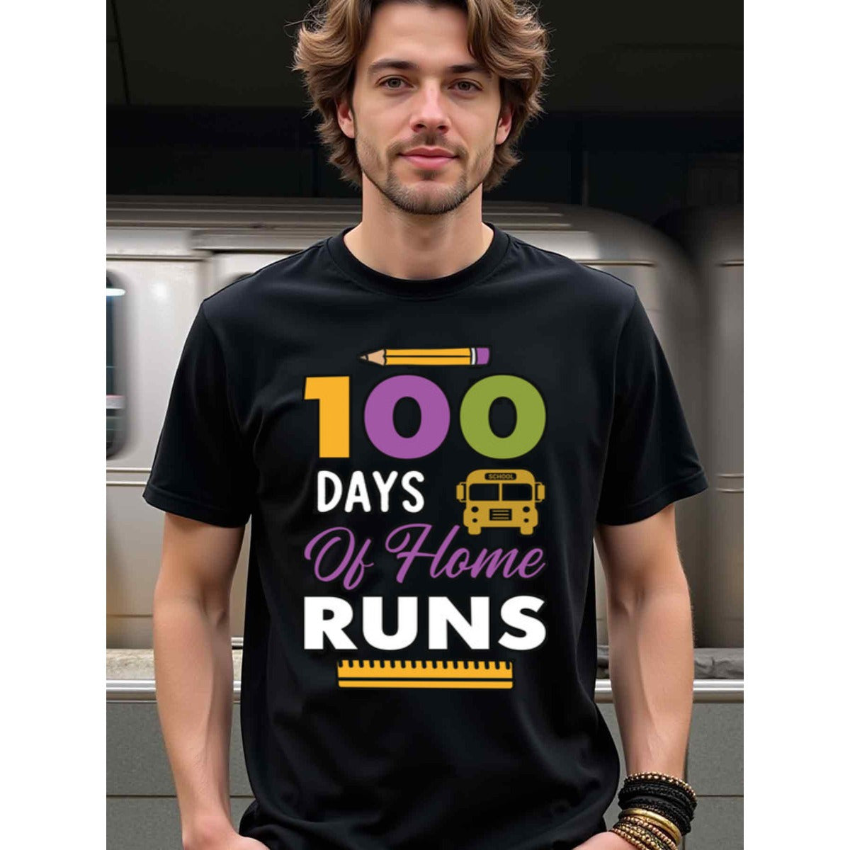 natee local warehouse clearance 100 Days of Home Runs: Fun School Shirt for Teachers & Students, 男t, 男t