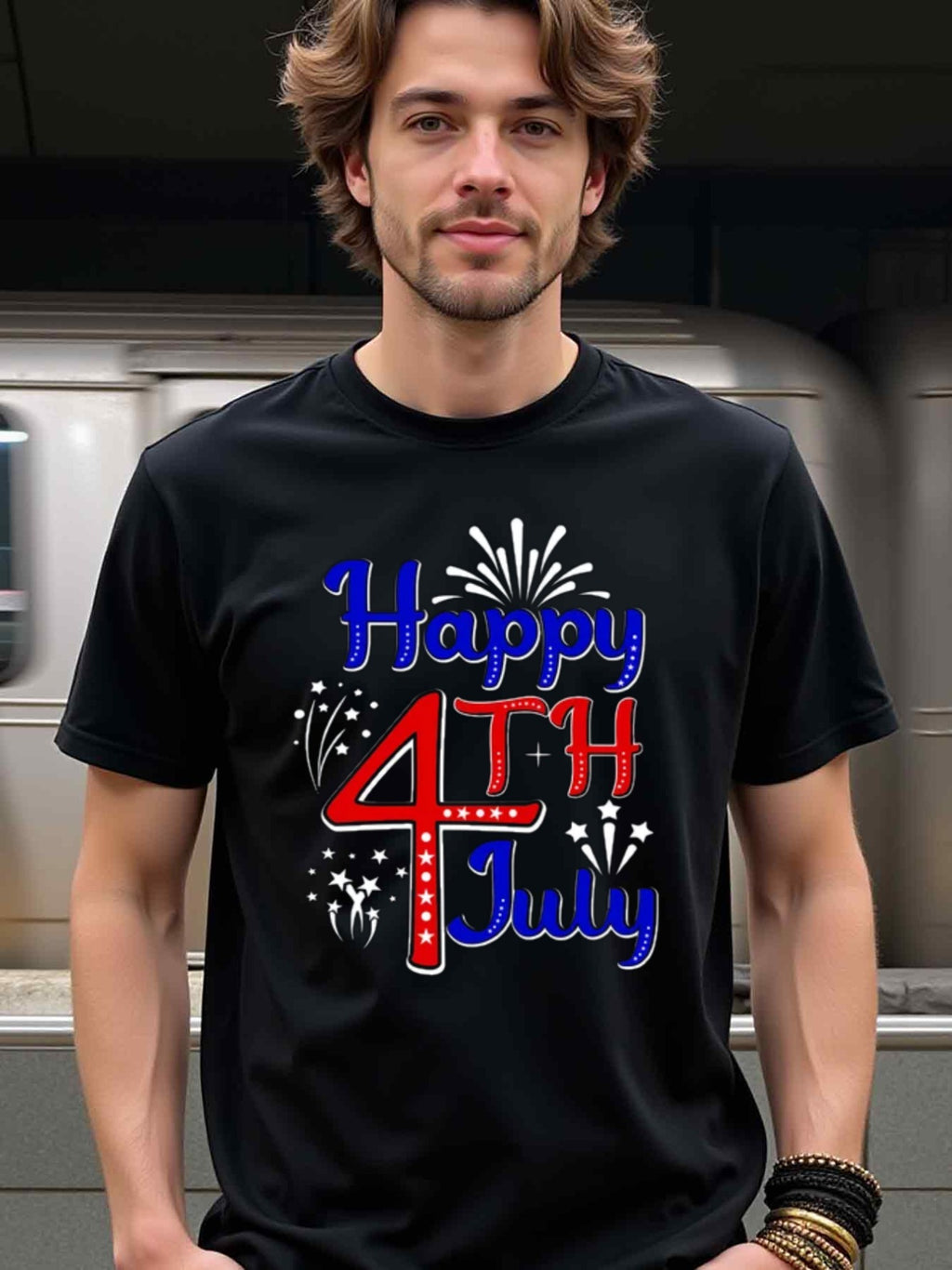 natee local warehouse clearance 4th of July Celebration Fireworks Black T-shirt, man's T-Shirt,100% Cotton Fabric,Crew Neck,Short Sleeve,Regular Fit,All-Season Casual Wear,180gsm-Ideal For Summer Holiday Gift, 男t