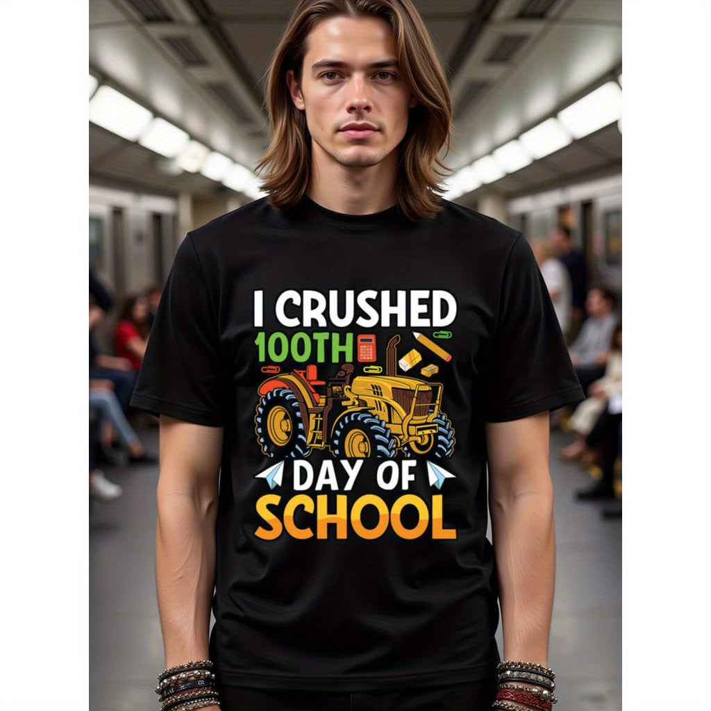natee local warehouse clearance 100th Day of School Shirt: Crushed It!, man's T-Shirt,100% Cotton Fabric,Crew Neck,Short Sleeve,Regular Fit,All-Season Casual Wear,180gsm-Ideal for Valentines Christian festival Thanksgiving Day, 男t