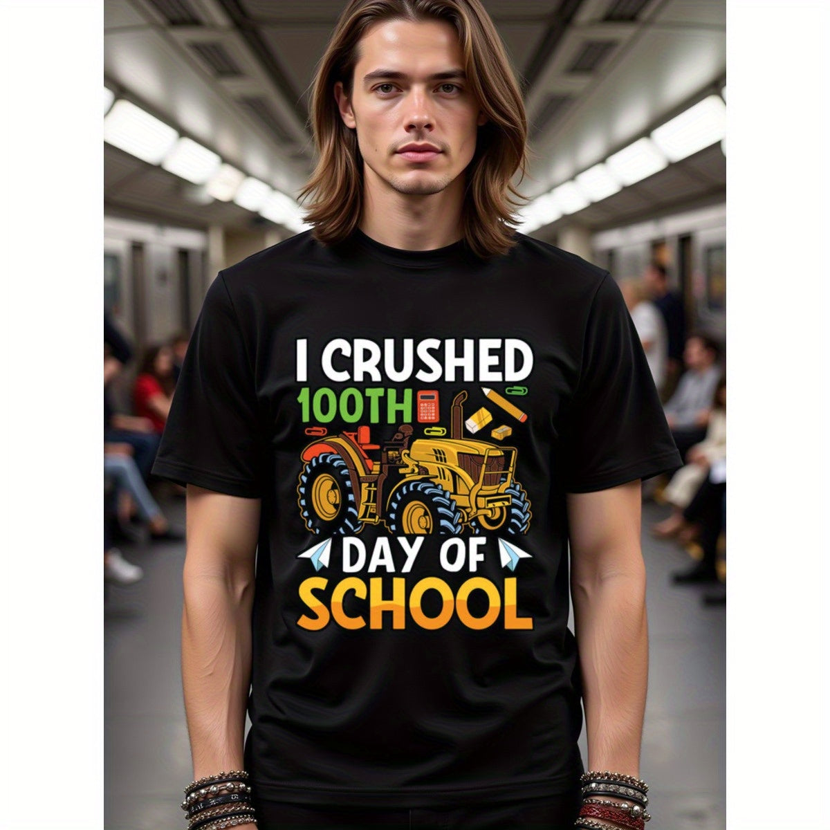natee local warehouse clearance 100th Day of School Shirt: Crushed It!, man's T-Shirt,100% Cotton Fabric,Crew Neck,Short Sleeve,Regular Fit,All-Season Casual Wear,180gsm-Ideal for Valentines Christian festival Thanksgiving Day, 男t