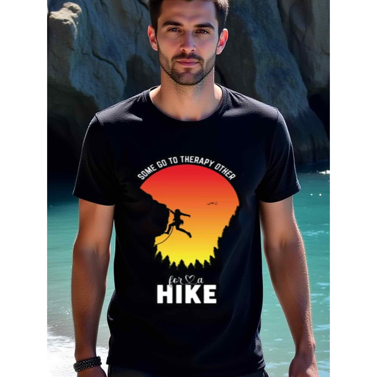 natee local warehouse clearance Adventure Therapy: Hike for Your Wellbeing T-shirt, 100% Cotton Fabric,Crew Neck,Regular Fit,Weekend Casual Wear,180gsm Family Friends Christian festival Thanksgiving Day, 男t